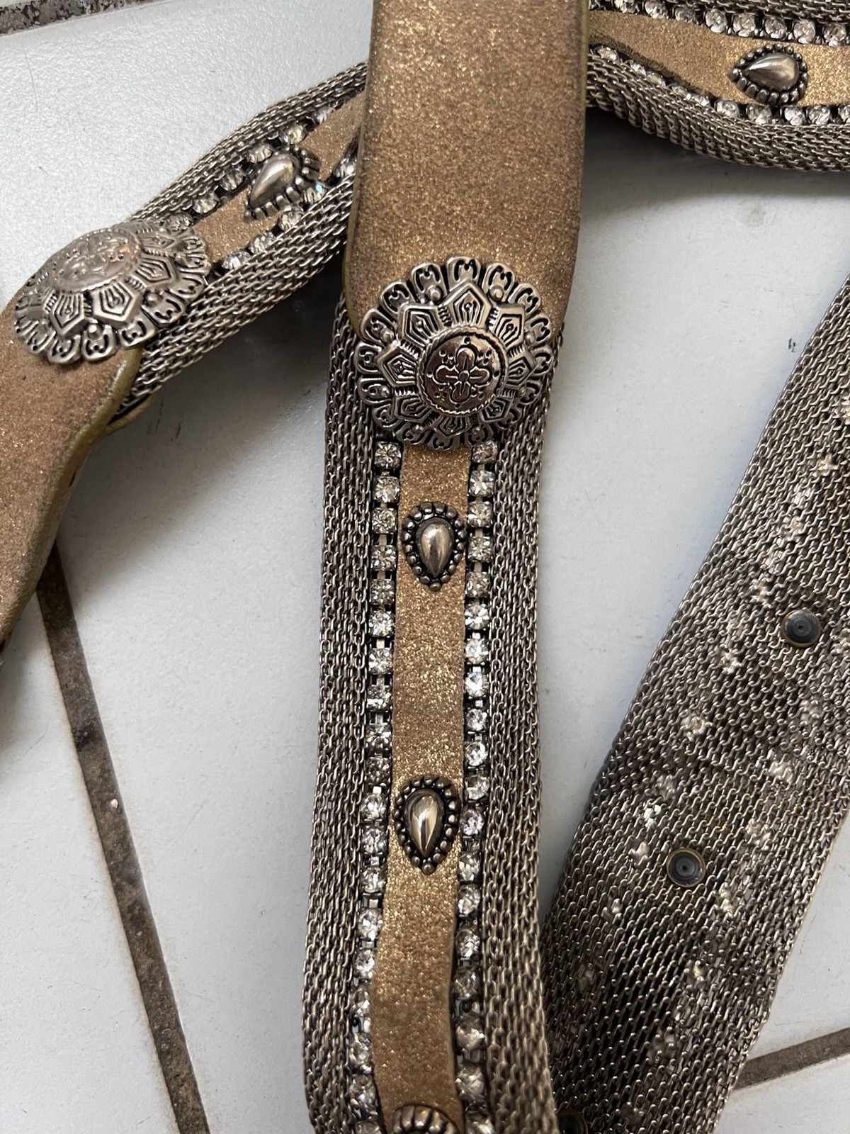 Vintage Vintage Nanni Avant Garde Metal Leather Y2K Belt Size 28 - 3 Thumbnail