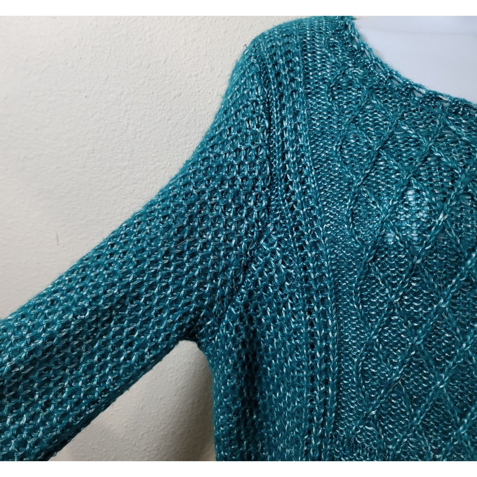 Faded Glory Faded Glory Green Silver Marled Chunky Knit Sweater Large Size L / US 10 / IT 46 - 2 Thumbnail