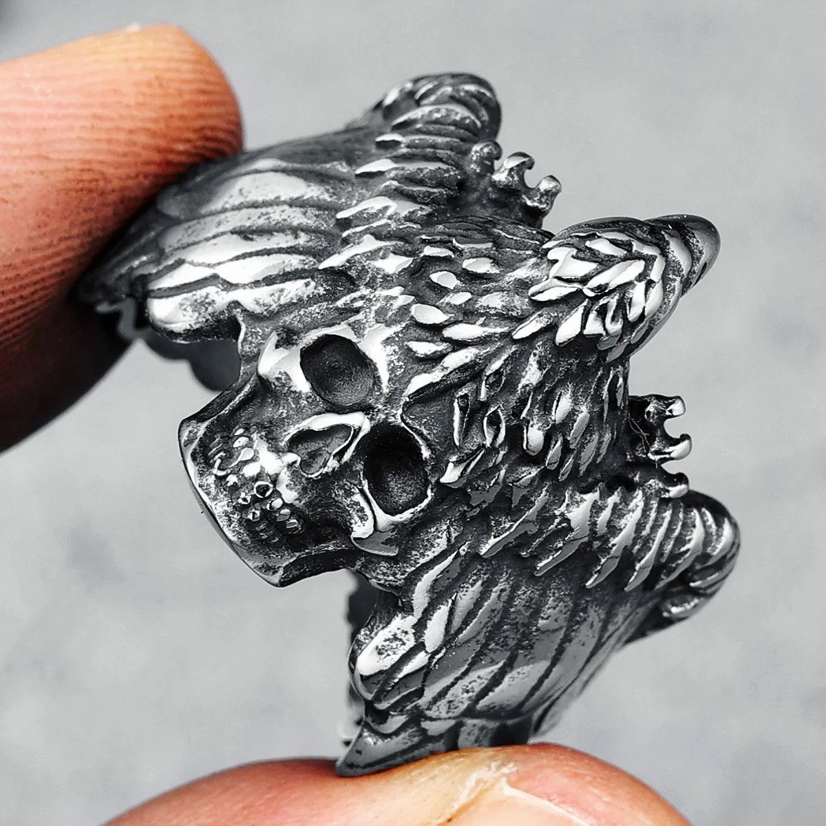 Jewelry Gothic Skull Wing Ring Streetwear Jewelry Fashion Gift Size ONE SIZE - 3 Thumbnail