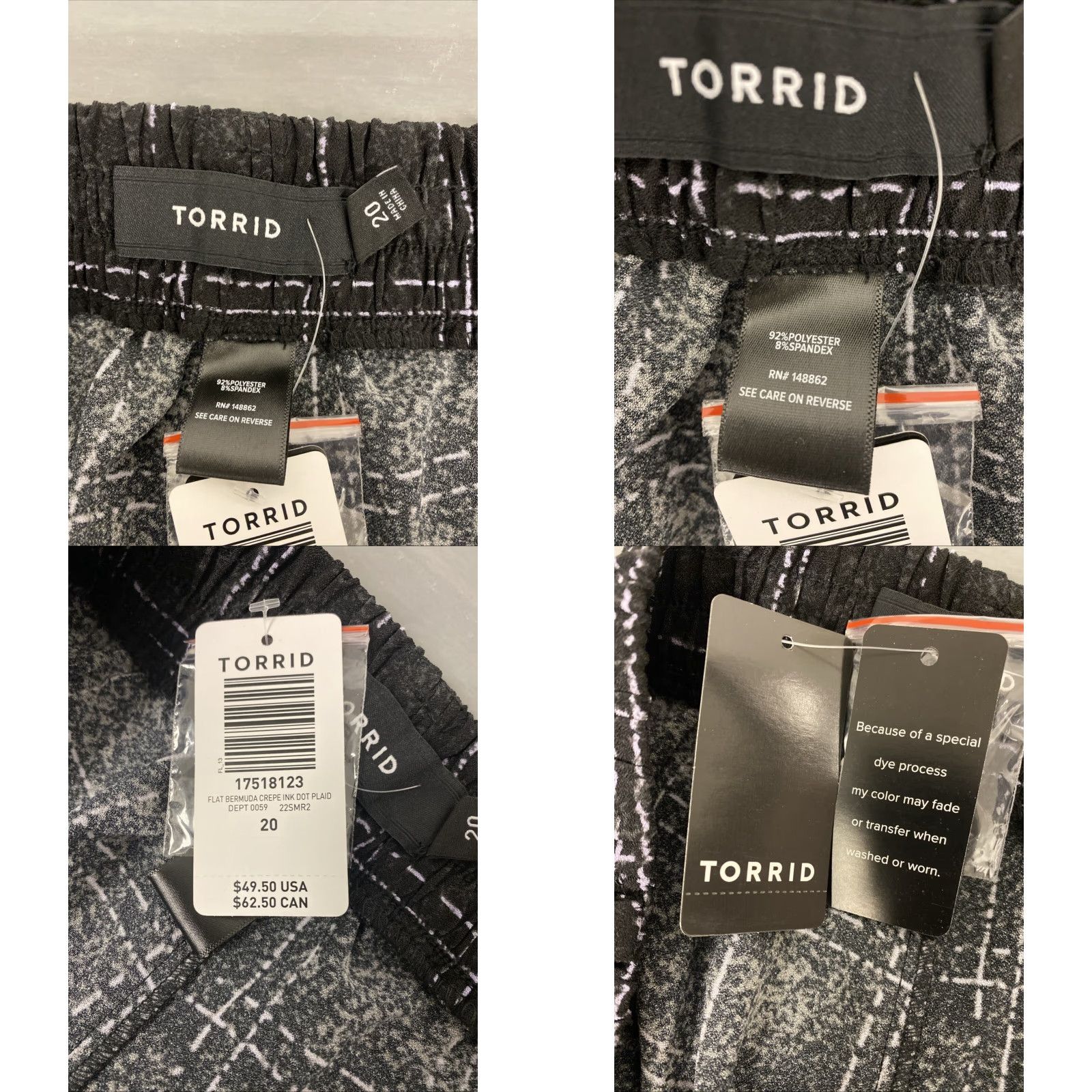 Torrid Torrid Shorts Size 20 Black White Check Polyester Stretch Button 8 Inseam Regular Mid Rise 40 in Waist NWT / 121-47 Size 42" / US 20 - 8 Thumbnail