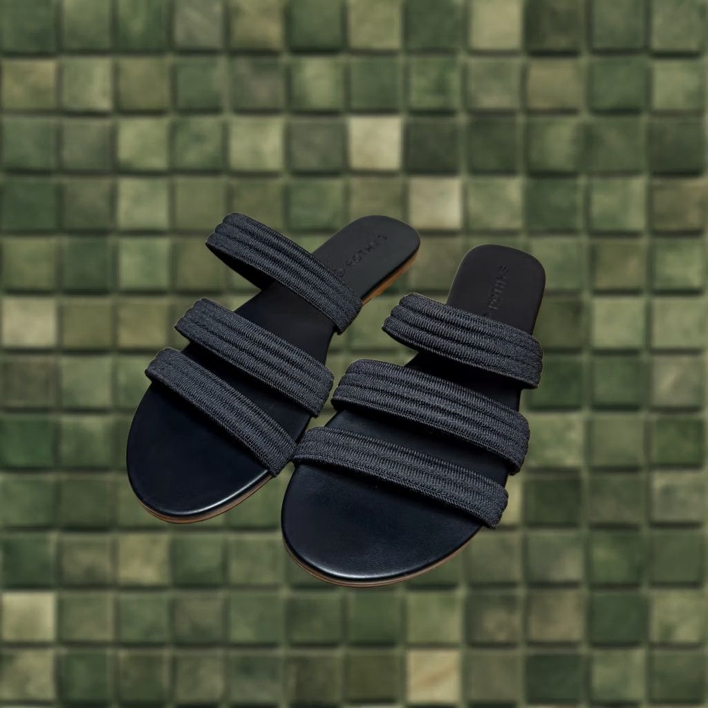 Rothy's ROTHYS Triple Bands Black Strappy Slide Sandals Retired Flats Size 10 Size US 10 / IT 40 - 1 Thumbnail