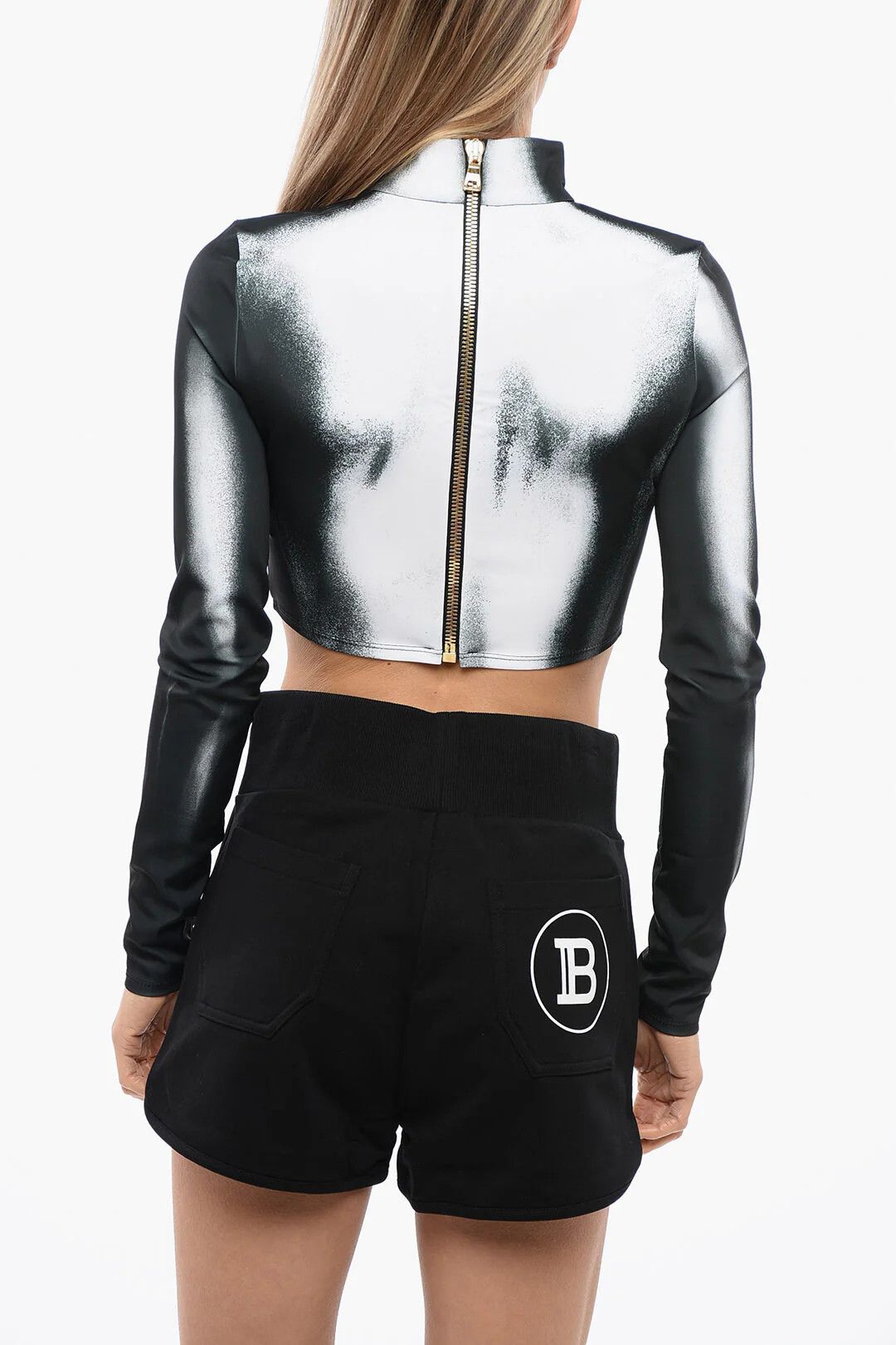 Balmain og1mm0326 Cropped Jersey Top in Grey Size S / US 4 / IT 40 - 2 Thumbnail