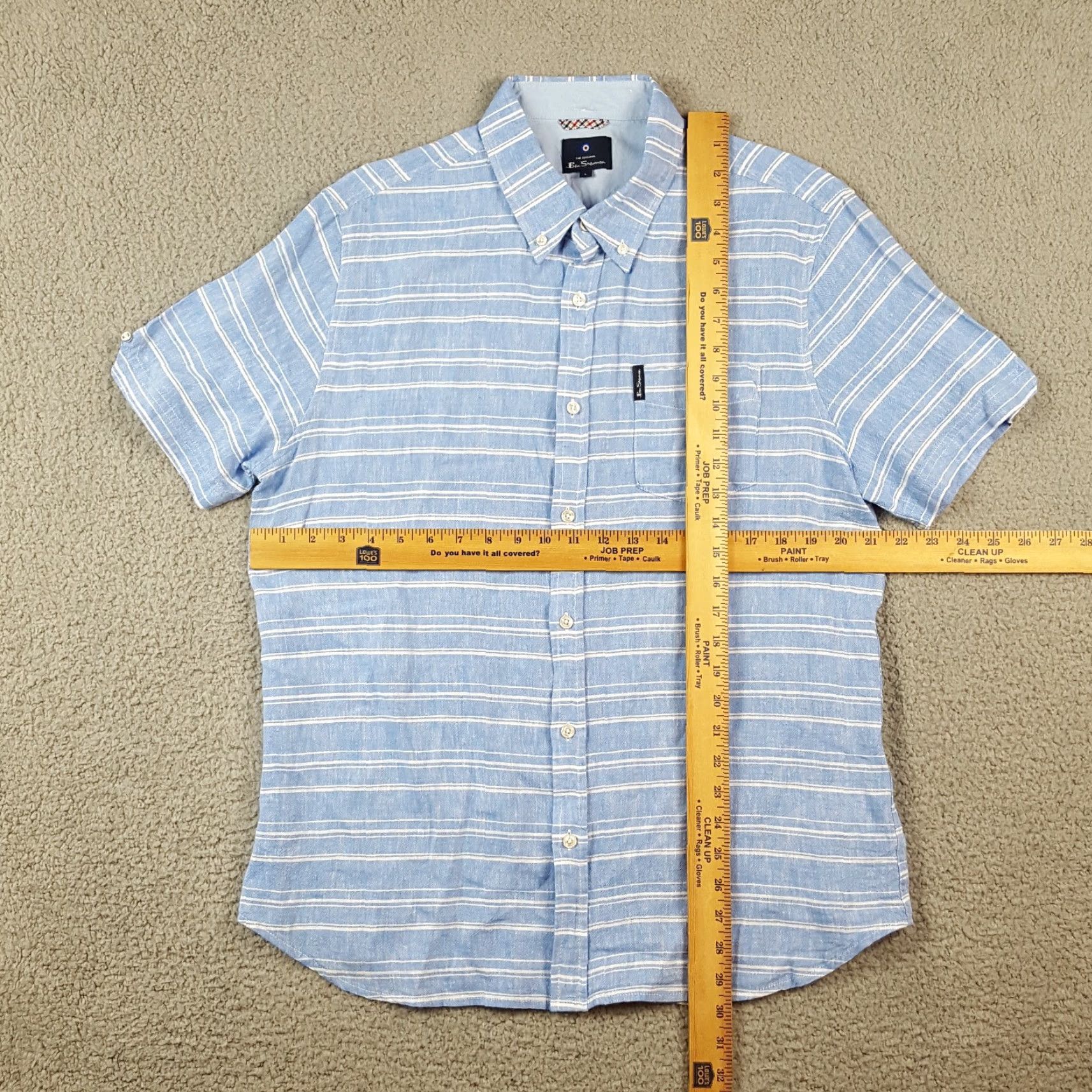 Ben Sherman Ben Sherman Linen Rayon Blend Striped Knit Men's Size L Button Up Collared Shirt Size US L / EU 52-54 / 3 - 7 Thumbnail