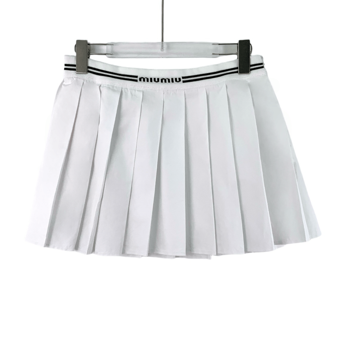 Miu Miu Miu Miu Skirt White Striped Logo Pleated Mini Skirt Size 30" / US 8 / IT 44 - 1 Thumbnail