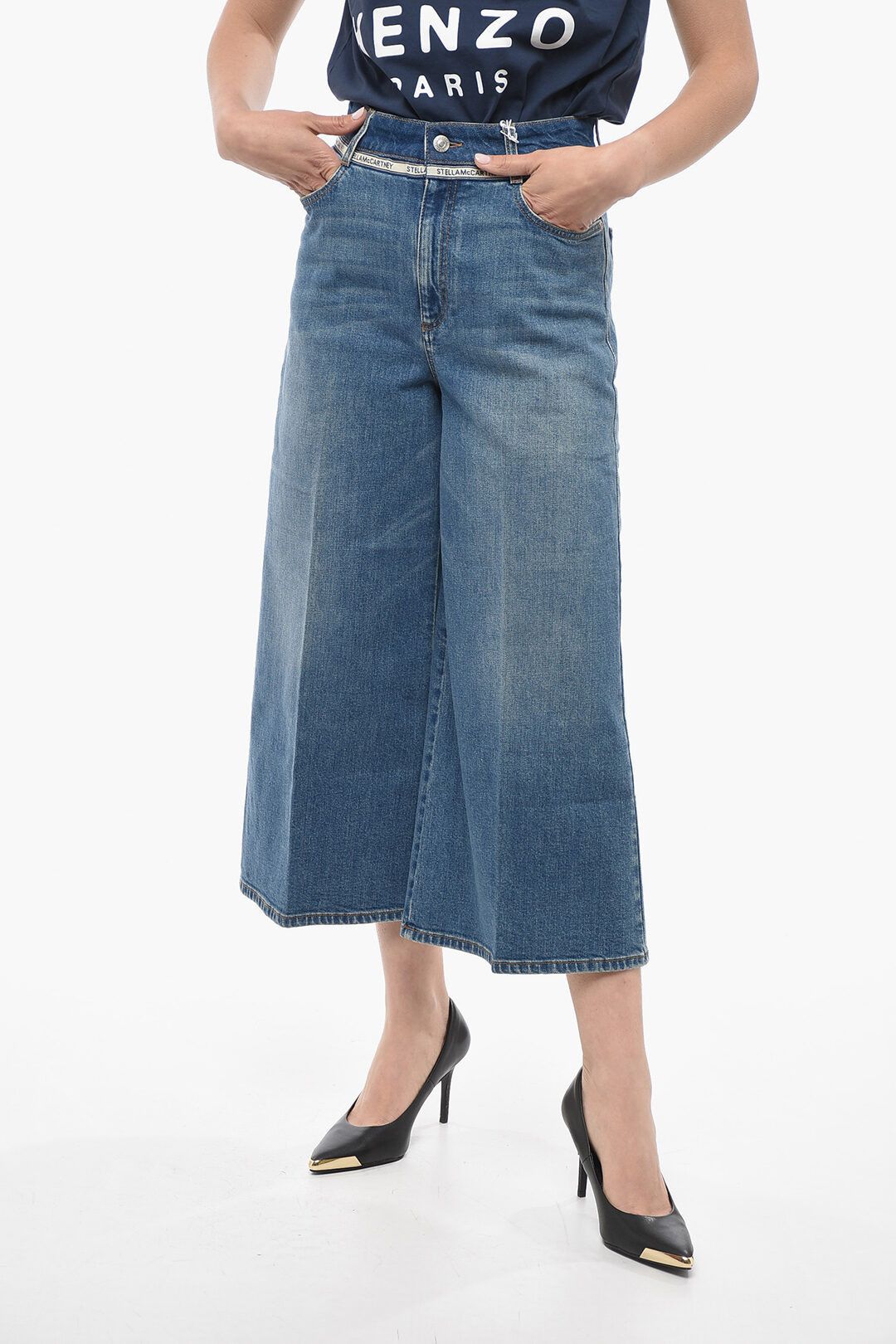 Stella McCartney og1mm0824 Cropped Fit Gaucho Denims With Logoed in Blue Size 28" / US 6 / IT 42 - 1 Thumbnail