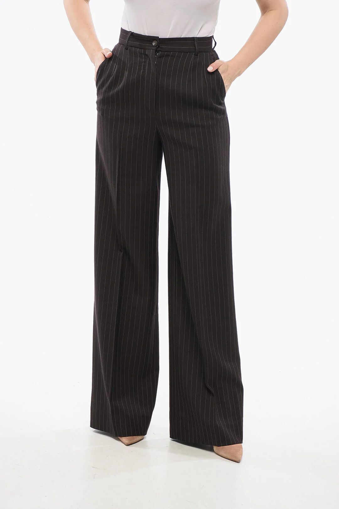 Dolce & Gabbana og1mm0426 High-Waisted Pinstriped Pant in Brown Size 27" / US 4 / IT 40 - 1 Thumbnail