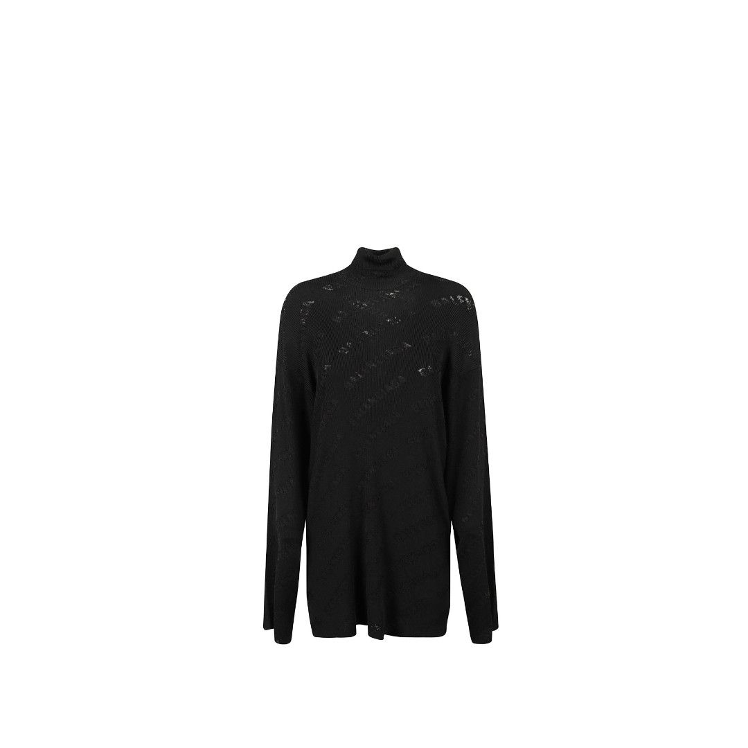 Balenciaga o1mt1gz0125 All-Over Turtleneck Sweater in Black Size US L / EU 52-54 / 3 - 1 Thumbnail