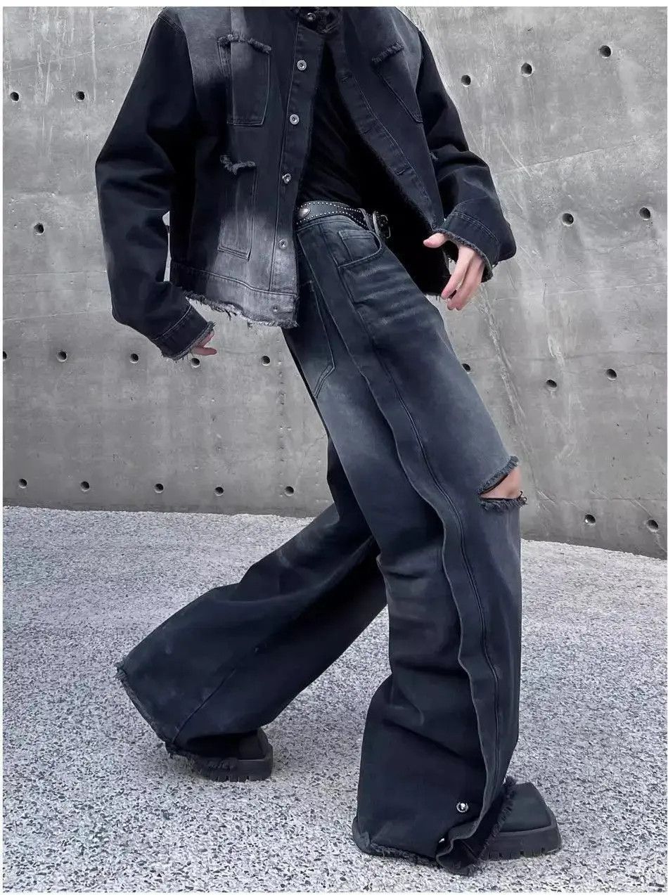 Japanese Brand Retro straight leg loose and distressed button up jeans Size US 32 / EU 48 - 4 Thumbnail