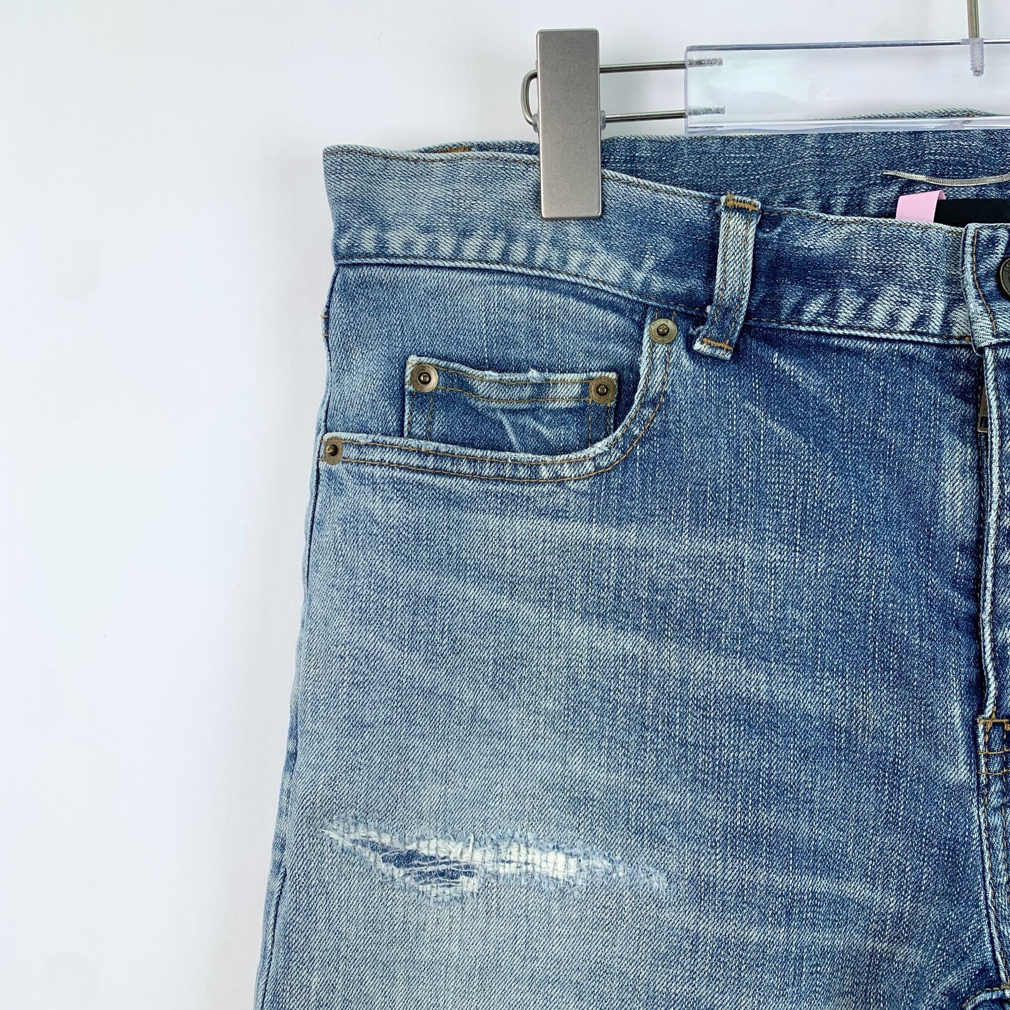 Yves Saint Laurent Saint Laurent Paris Mens Distressed Skinny Fit Blue Denim Je Size 32" / US 10 / IT 46 - 6 Thumbnail