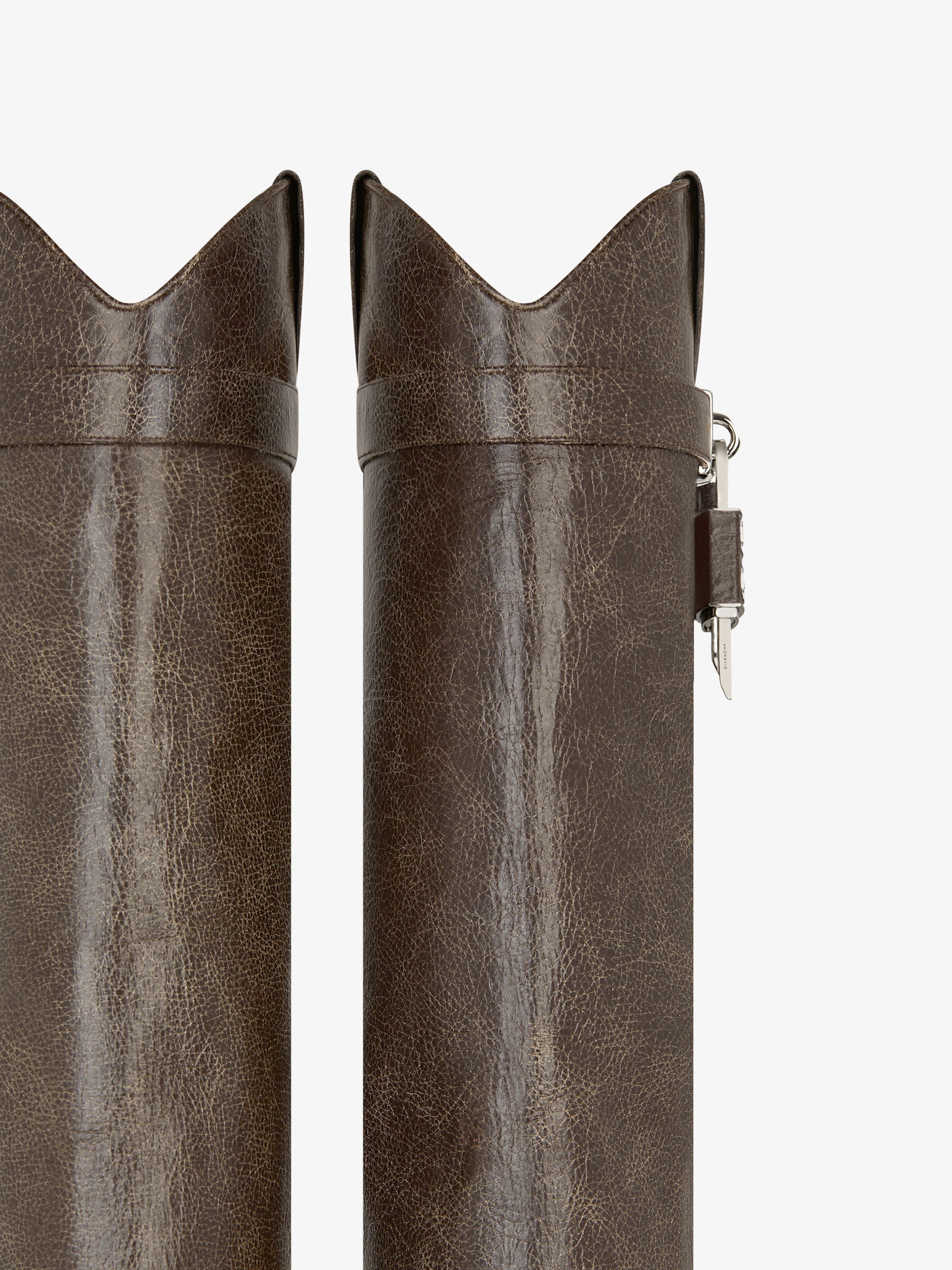 Givenchy o1srvl11e0525 Shark Lock Cowboy High Boots 60mm Walnut Brown Size US 7 / IT 37 - 4 Thumbnail