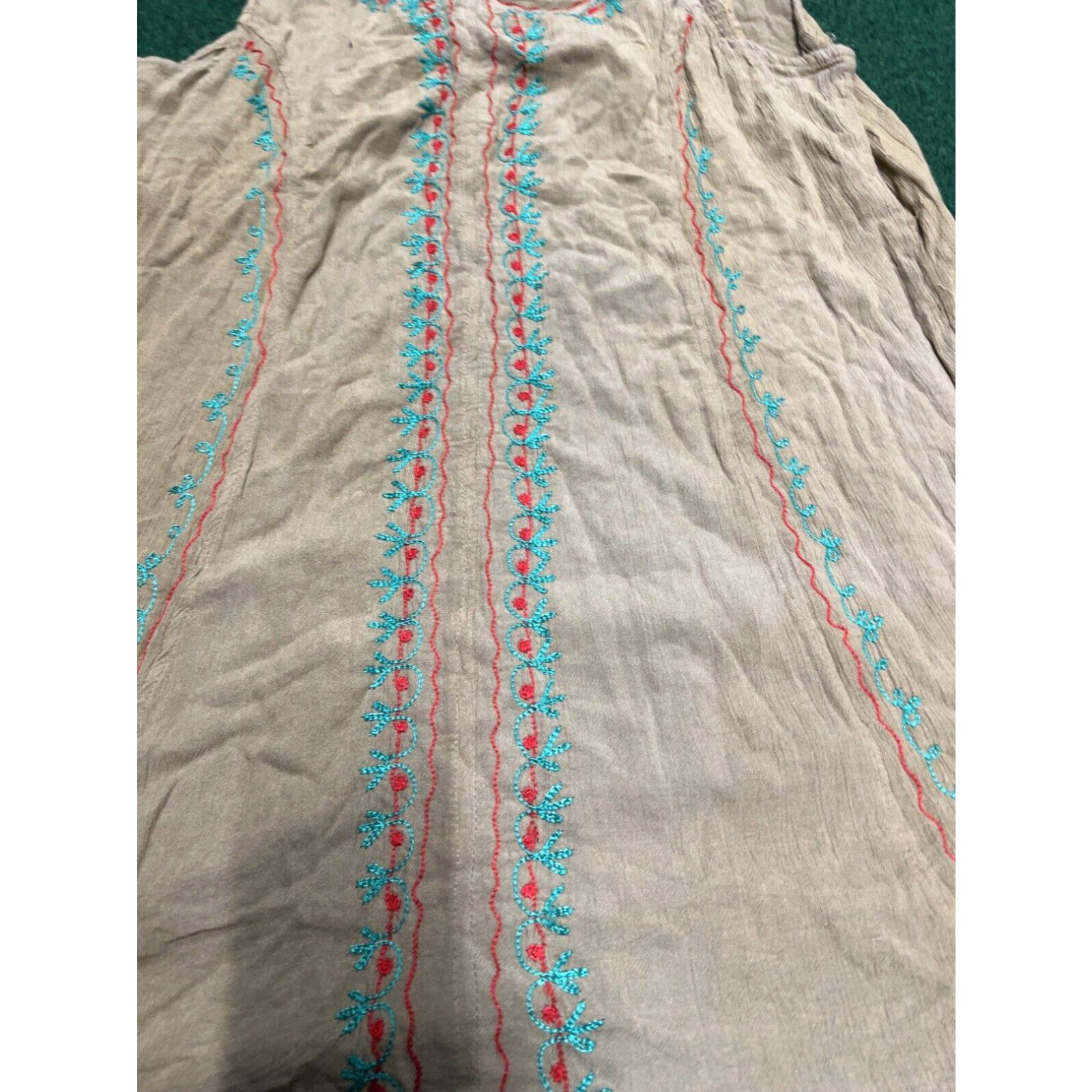 Vintage JUST CRUISING Boho Dress Womens Tan Flowers Beach Free Size Size ONE SIZE - 2 Thumbnail