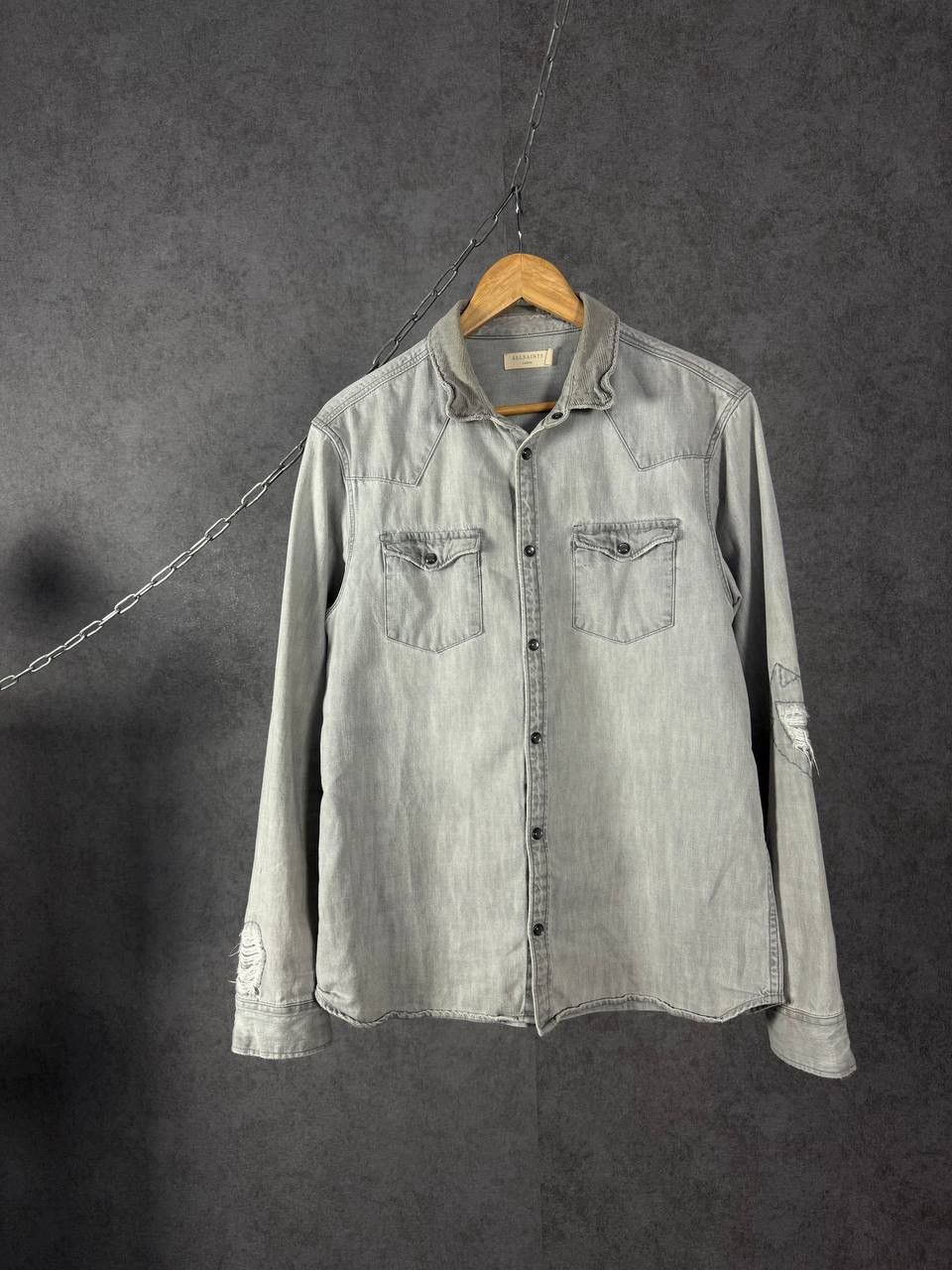 Allsaints Allsaints designer distressed denim shirt Size US L / EU 52-54 / 3 - 1 Thumbnail