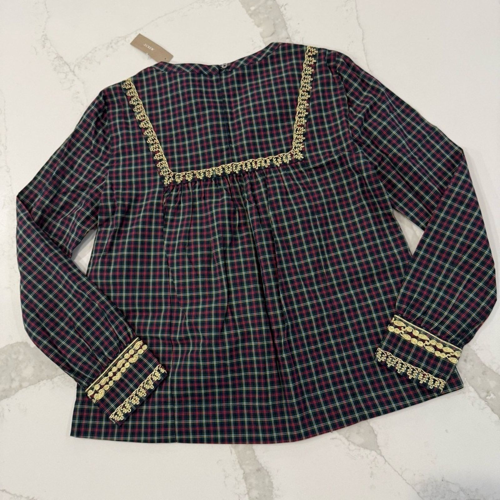J.Crew J. Crew NWT Embroidered Plaid Peasant Holiday Top Womens XS Size XS / US 0-2 / IT 36-38 - 10 Thumbnail