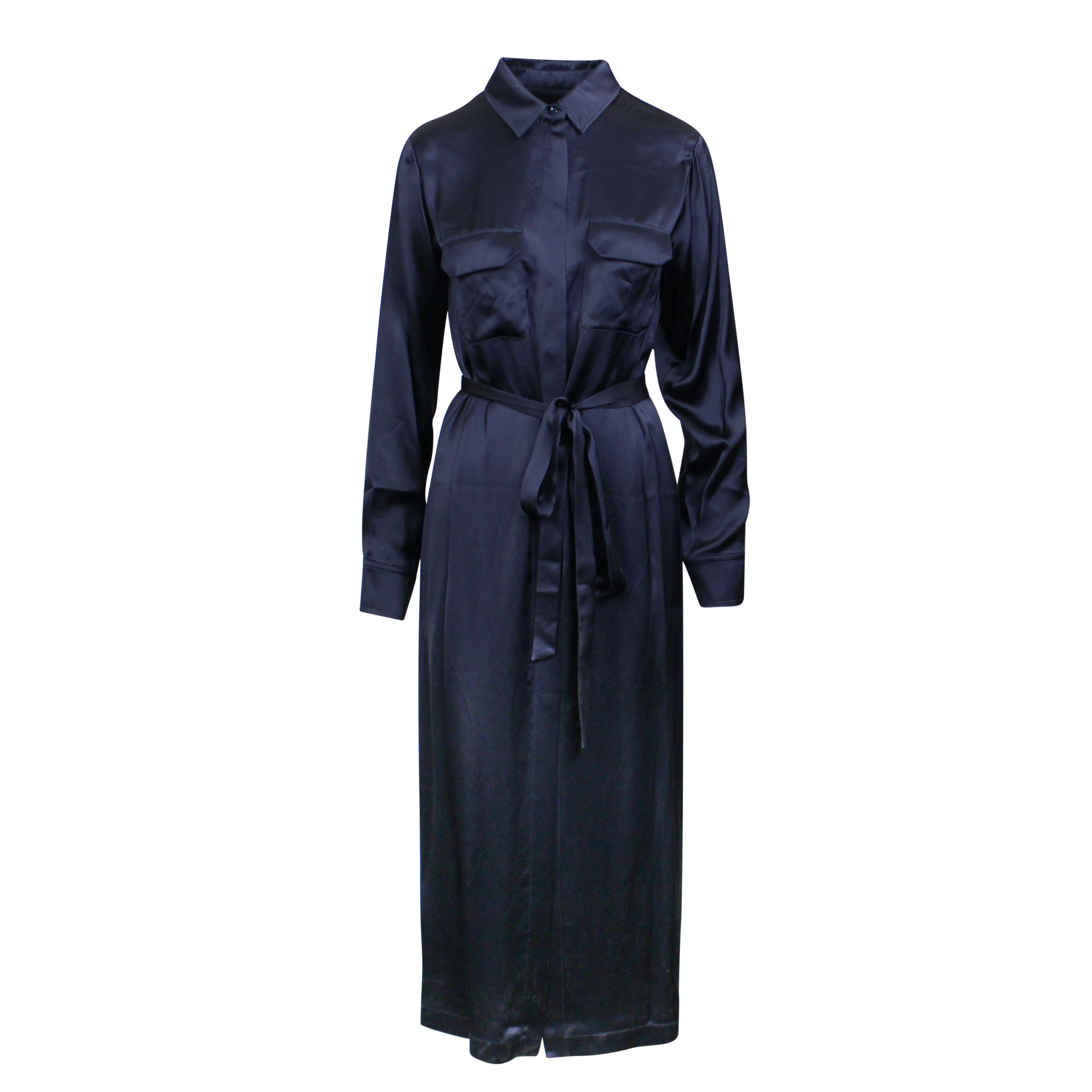 image of A P C Navy Blue Satin Button Down Shirt Dress Size M, Women's
