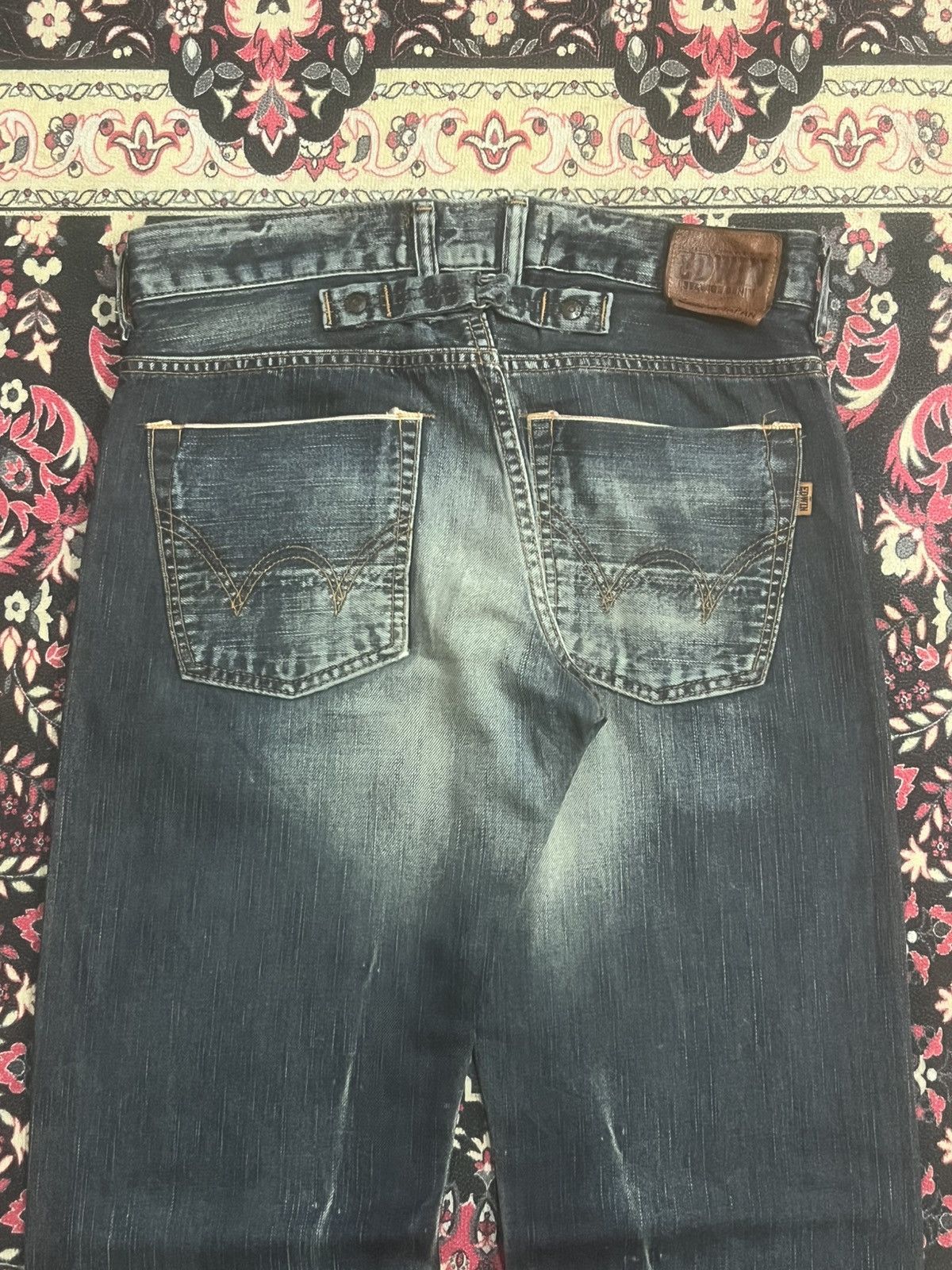 Vintage Edwin 505 Dark Faded Ripped Buckle Back Selvedge Flare Jeans Size US 30 / EU 46 - 8 Thumbnail