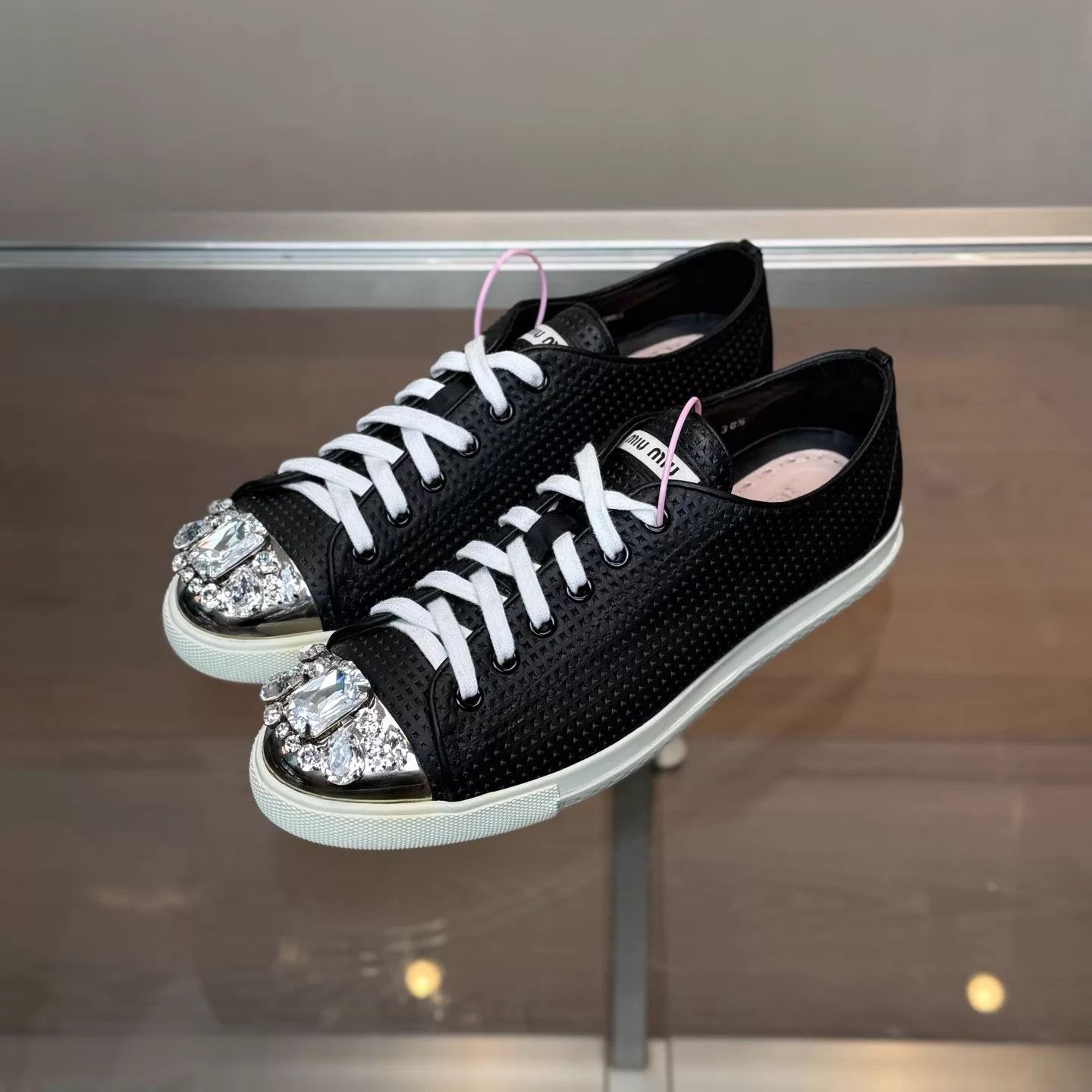 Miu Miu MIU MIU Rhinestone Leather Sneaker 38.5 99 Size US 8 / IT 38 - 1 Thumbnail