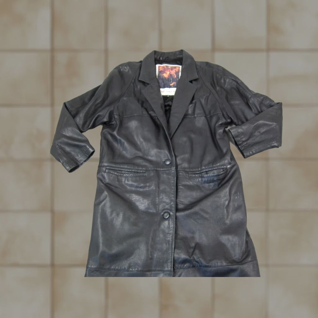 Vintage VINTAGE Clout Leather Trench Coat Womens M Black 90s Long Jacket Punk Coat Shirt? Size M / US 6-8 / IT 42-44 - 1 Thumbnail
