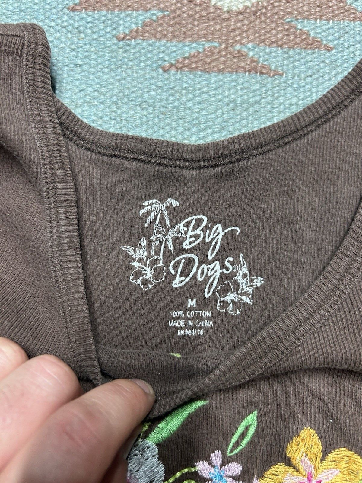 Vintage Big dogs ribbed tank top t shirt embroidered flowers femme M Size M / US 6-8 / IT 42-44 - 6 Thumbnail