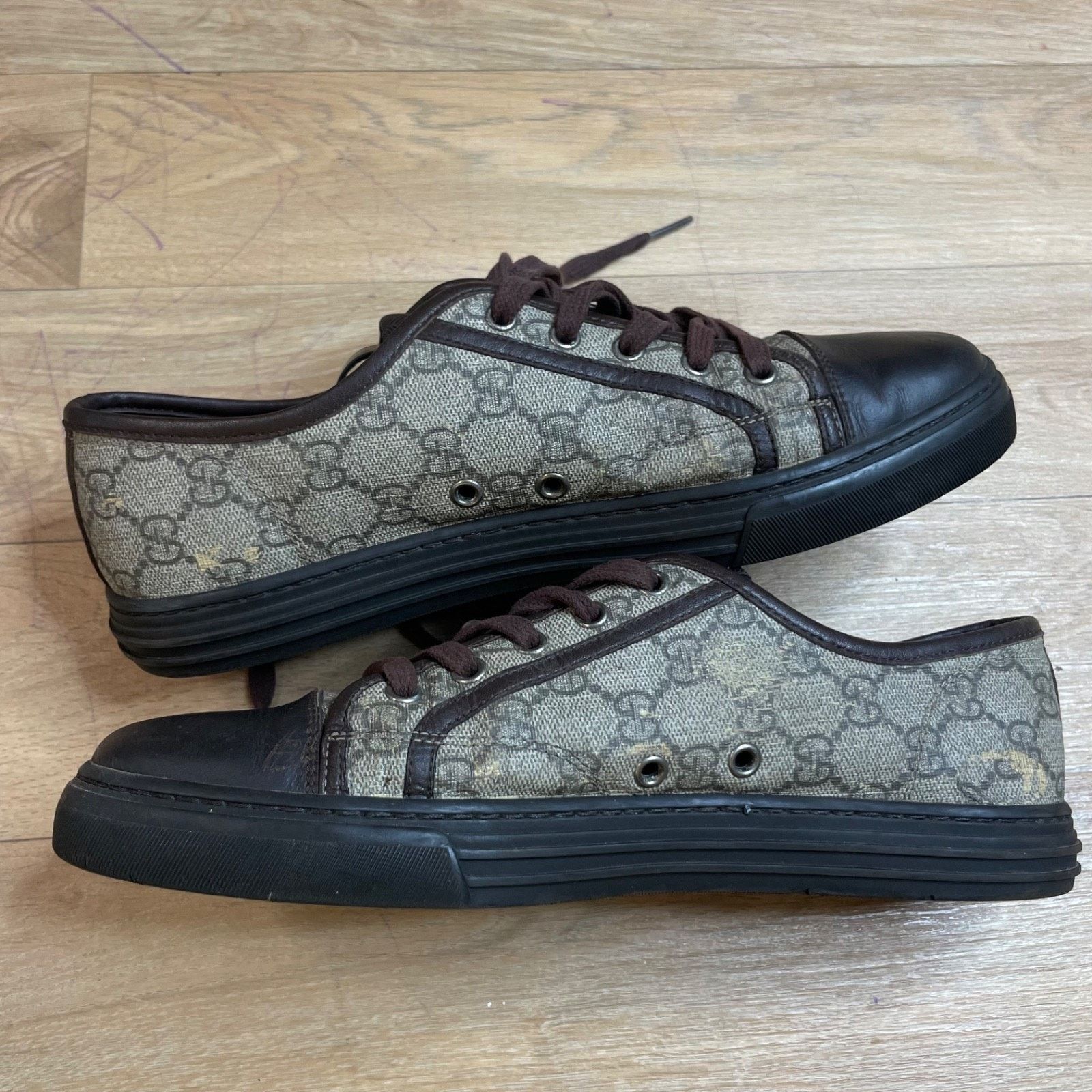 Gucci GUCCI Sneakers BROWN Leather low Top GG Monogram Canvas Size US 8 / EU 41 - 3 Thumbnail