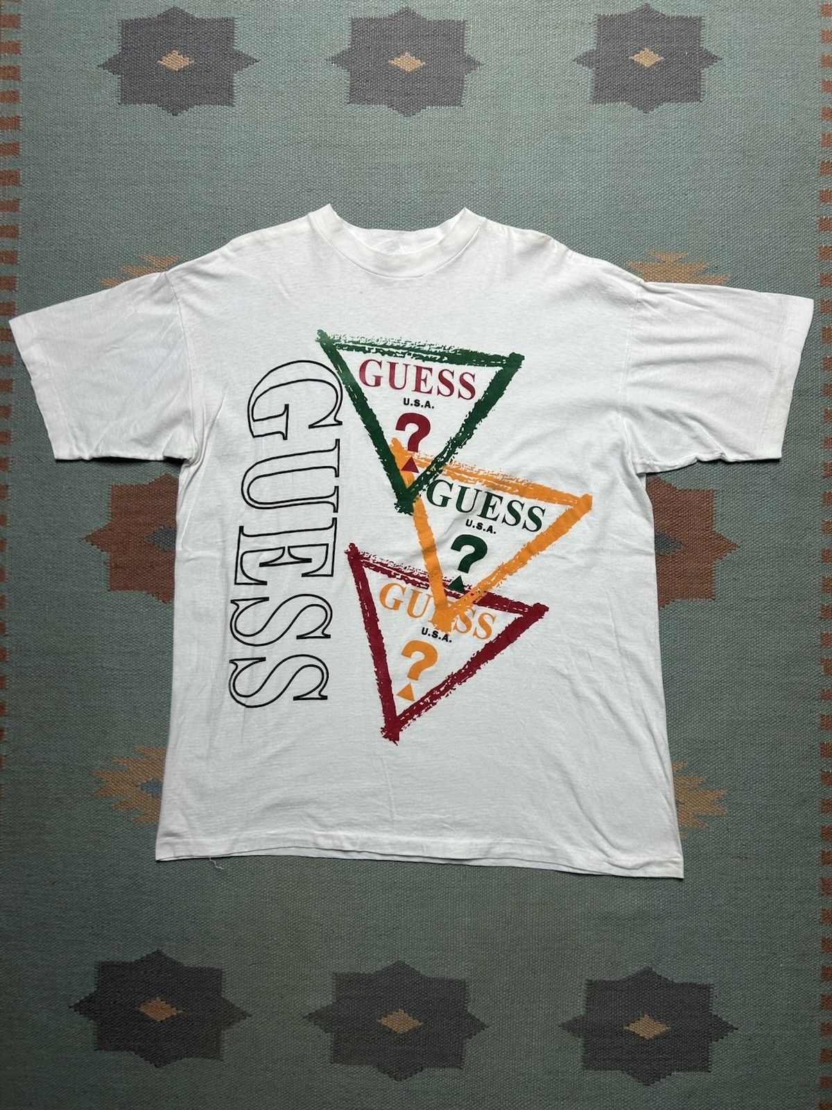 Vintage Vtg 90s t shirt Guess logo boot cross colours streetwear XL Size US XL / EU 56 / 4 - 1 Thumbnail