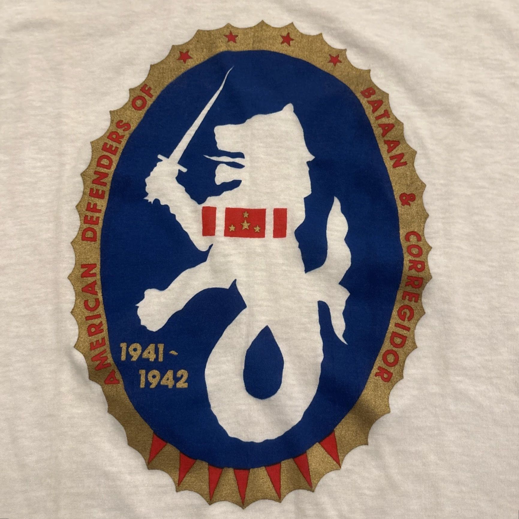 Vintage VINTAGE Defenders Of Bataan & Corregidor Ringer T-Shirt M White WWII 1970s Men's Barbed Wire POW USA Size US M / EU 48-50 / 2 - 2 Thumbnail