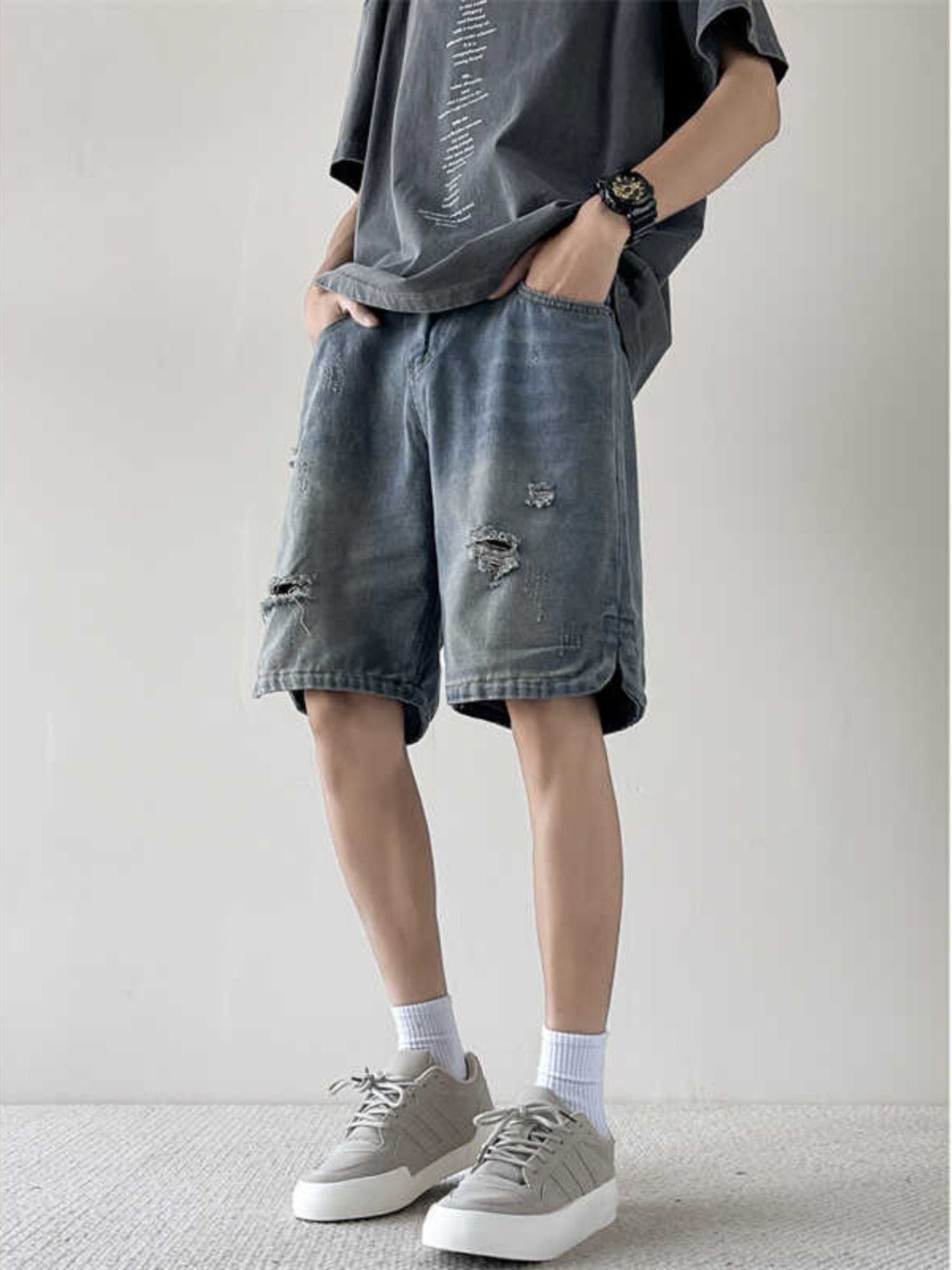 Japanese Brand × Jean Loose wide leg straight leg ripped denim shorts Size US 32 / EU 48 - 3 Thumbnail