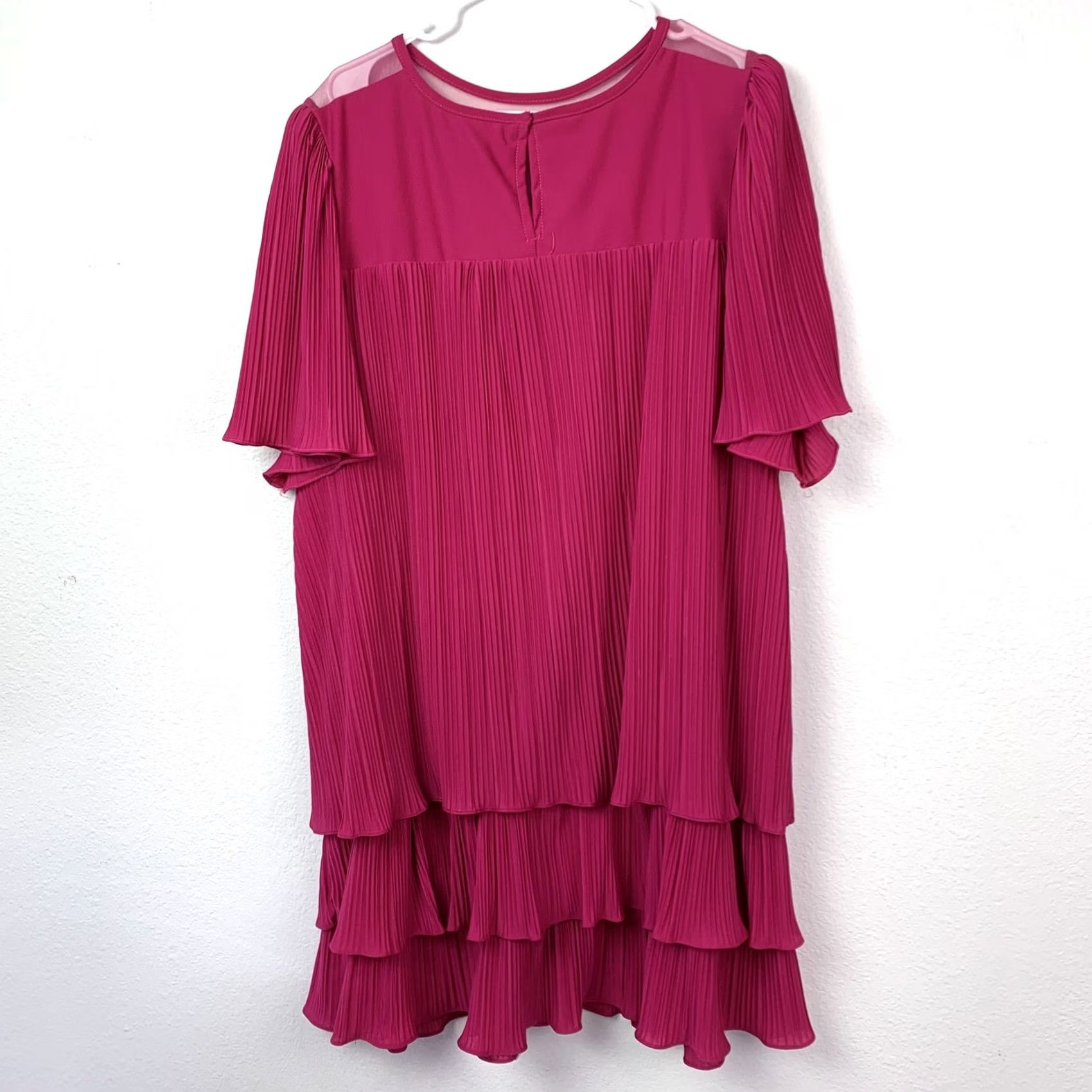 Vintage VINTAGE Fuchsia Drop Waist Pleated Ruffle Tiered Dress XL 2X Lace Yoke Keyhole Size XL / US 12-14 / IT 48-50 - 5 Thumbnail
