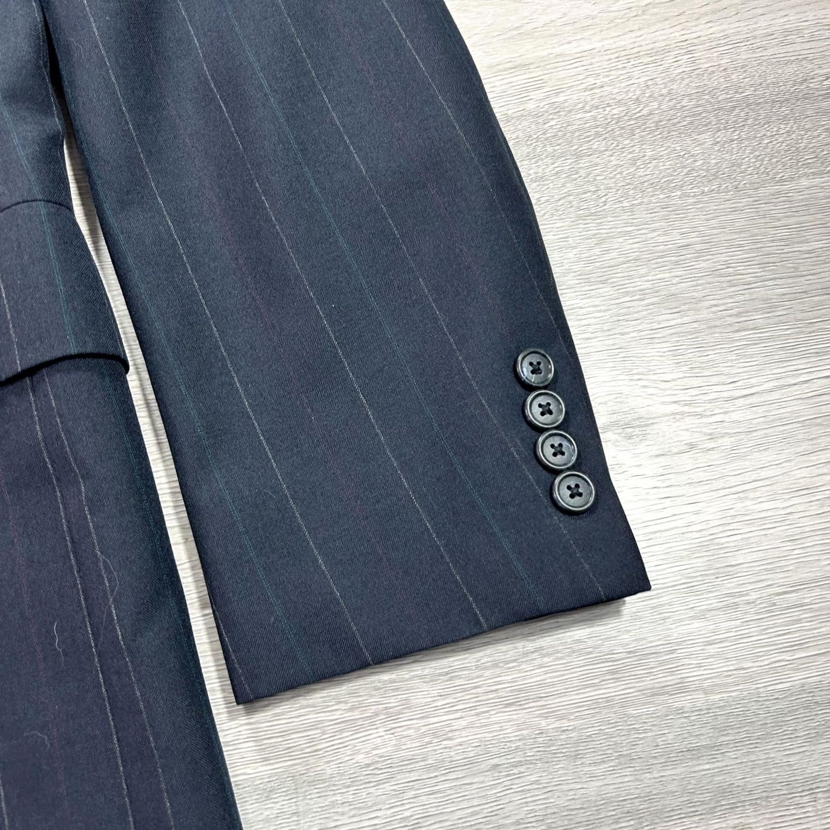 Hart Schaffner Marx VINTAGE Hart Schaffner & Marx Suit Mens 44R 36x31 Pinstripe Blue Charcoal 2 Piece 1990s Mens Size 44R - 6 Thumbnail