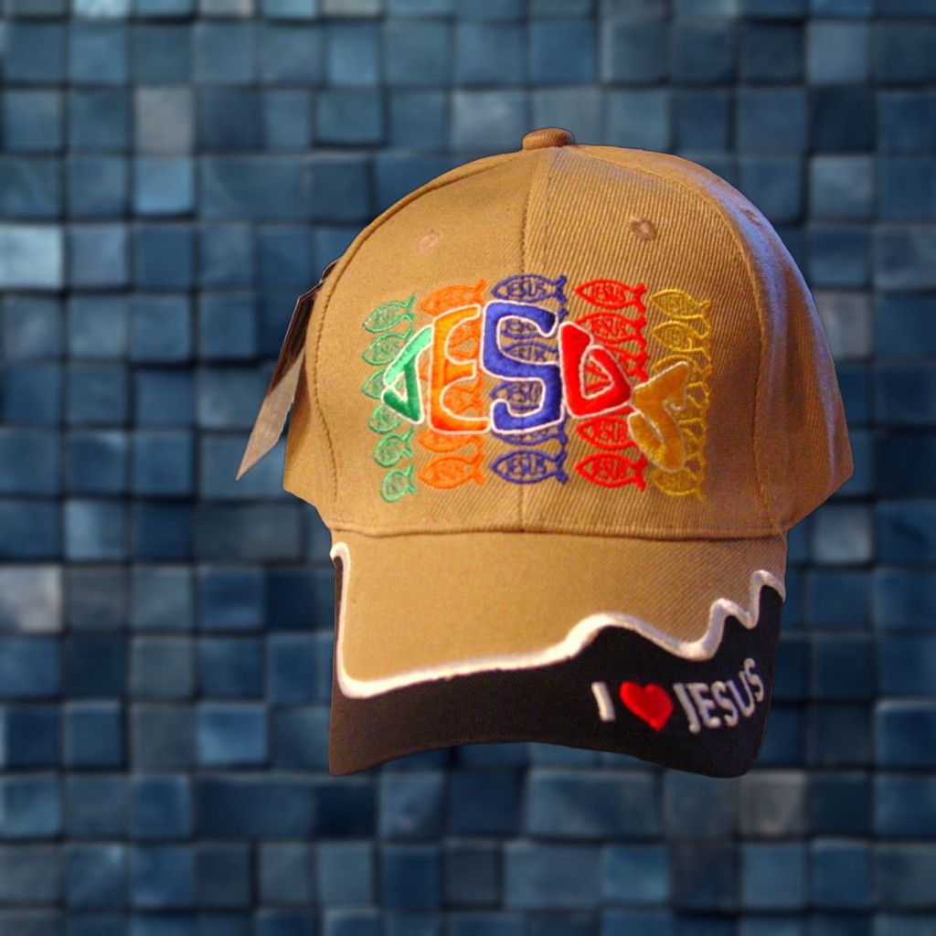 Vintage RELIGIOUS JESUS FISH BASEBALL CAP | Beige | Adjustable | Mens Size ONE SIZE - 1 Thumbnail