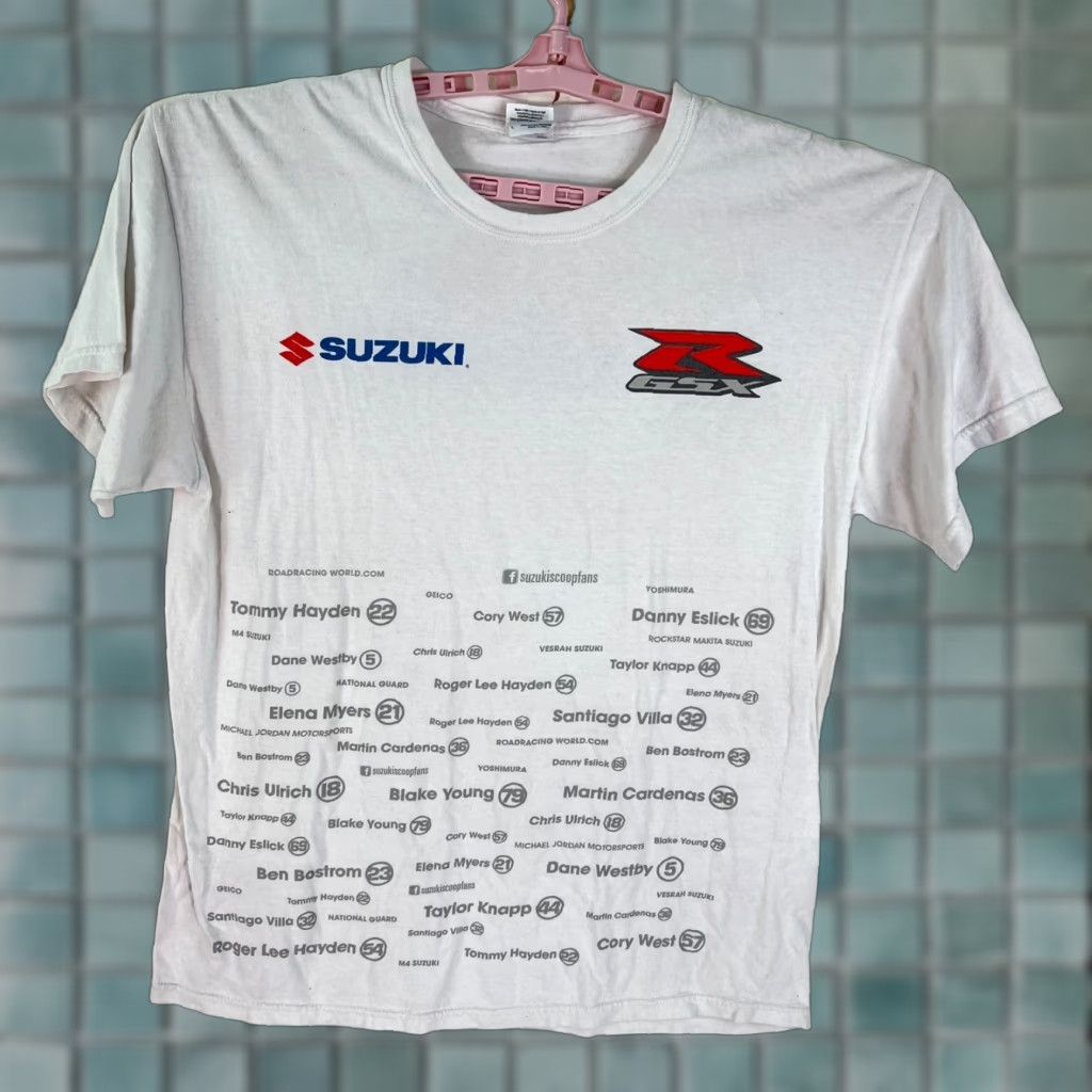 Vintage Suzuki Racing T Shirt Mens L White 2 Sided Graphic Tee Shirt Mens L White Suzuki Racing 2 Sided Graphic Tee Size US L / EU 52-54 / 3 - 1 Thumbnail