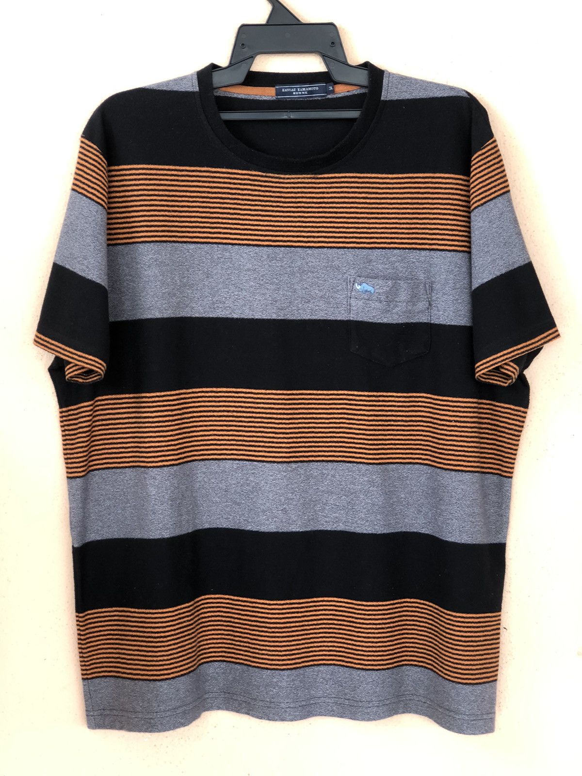 Japanese Brand × Kansai Yamamoto × Vintage Vintage KANSAI YAMAMOTO Homme Striped Pocket Tee Size US XL / EU 56 / 4 - 1 Thumbnail