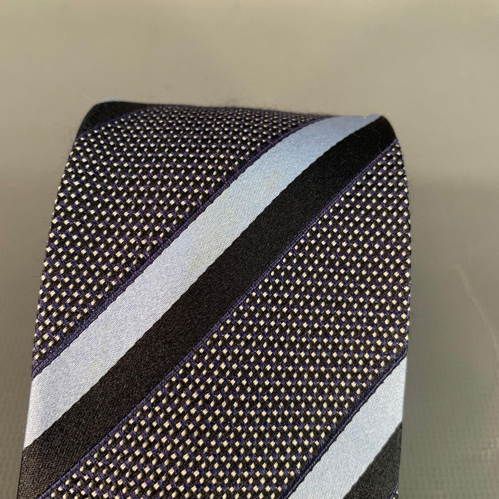 Ermenegildo Zegna Size One Size Black Blue Diagonal Stripe Silk Tie Size ONE SIZE - 5 Thumbnail