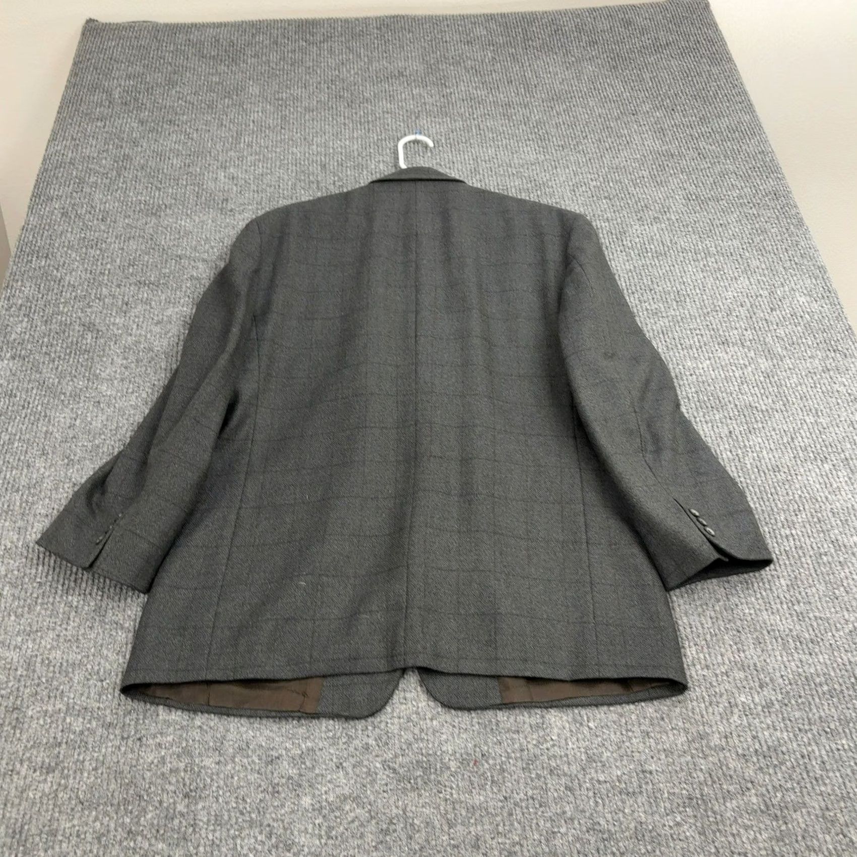 Oscar De La Renta Oscar de la Renta Blazer Mens 44R Grey Wool Cashmere Plaid Windowpane Two-Button Notch Lapel Classic Sport Coat Regular Size 44R - 5 Thumbnail