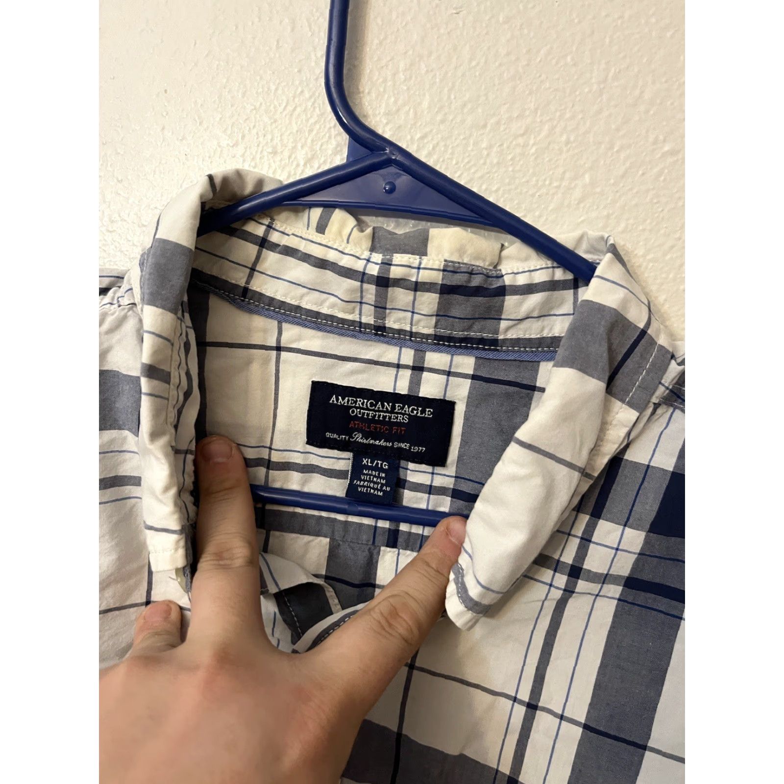 American Eagle Outfitters American Eagle Shirt Men Blue Plaid Cotton Size XL Athletic Fit Size US XL / EU 56 / 4 - 2 Thumbnail
