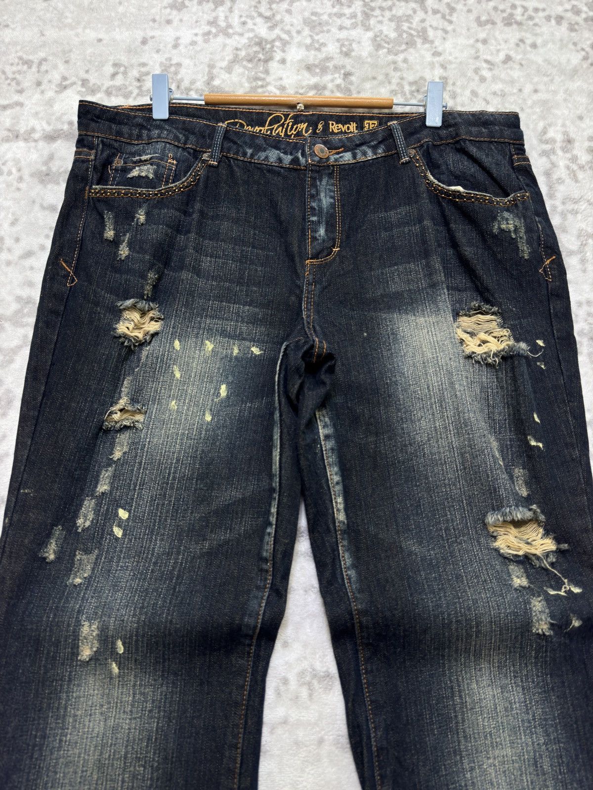 Tornado Mart Revolution Flared Denim Distressed Thrashed Paint Splatter Size US 37 - 3 Thumbnail