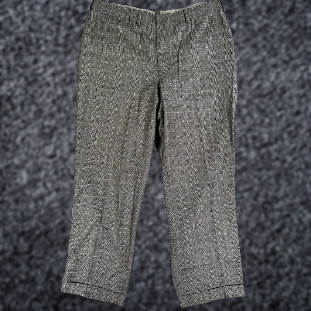 Vintage Oxford Clothes Mens Dress Pants 36x30 Gray Plaid Wool Pleated Cuffed Trousers Size US 36 / EU 52 - 1 Thumbnail