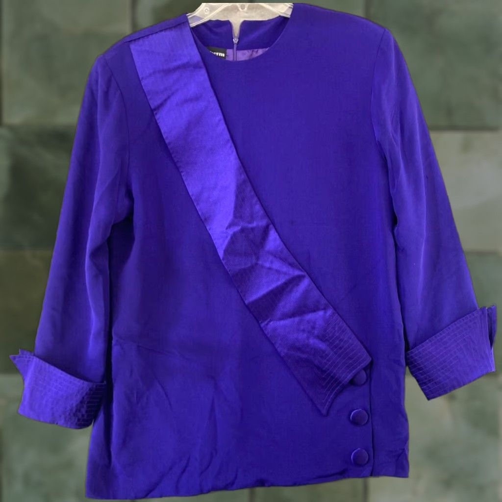 Vintage VINTAGE Roz Sherm Blouse Womens 12 Purple Silk 3/4 Sleeve 80s 90s USA MADE Size XL / US 12-14 / IT 48-50 - 1 Thumbnail