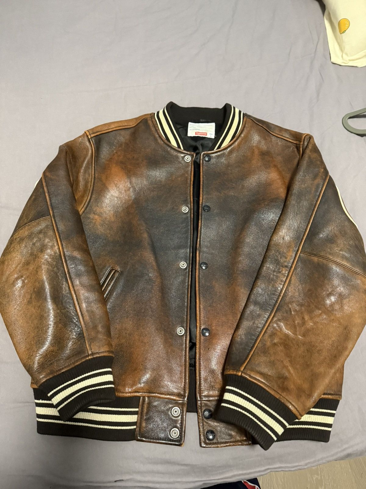 Supreme Supreme worn leather varsity Jacket brown Size US L / EU 52-54 / 3 - 1 Thumbnail