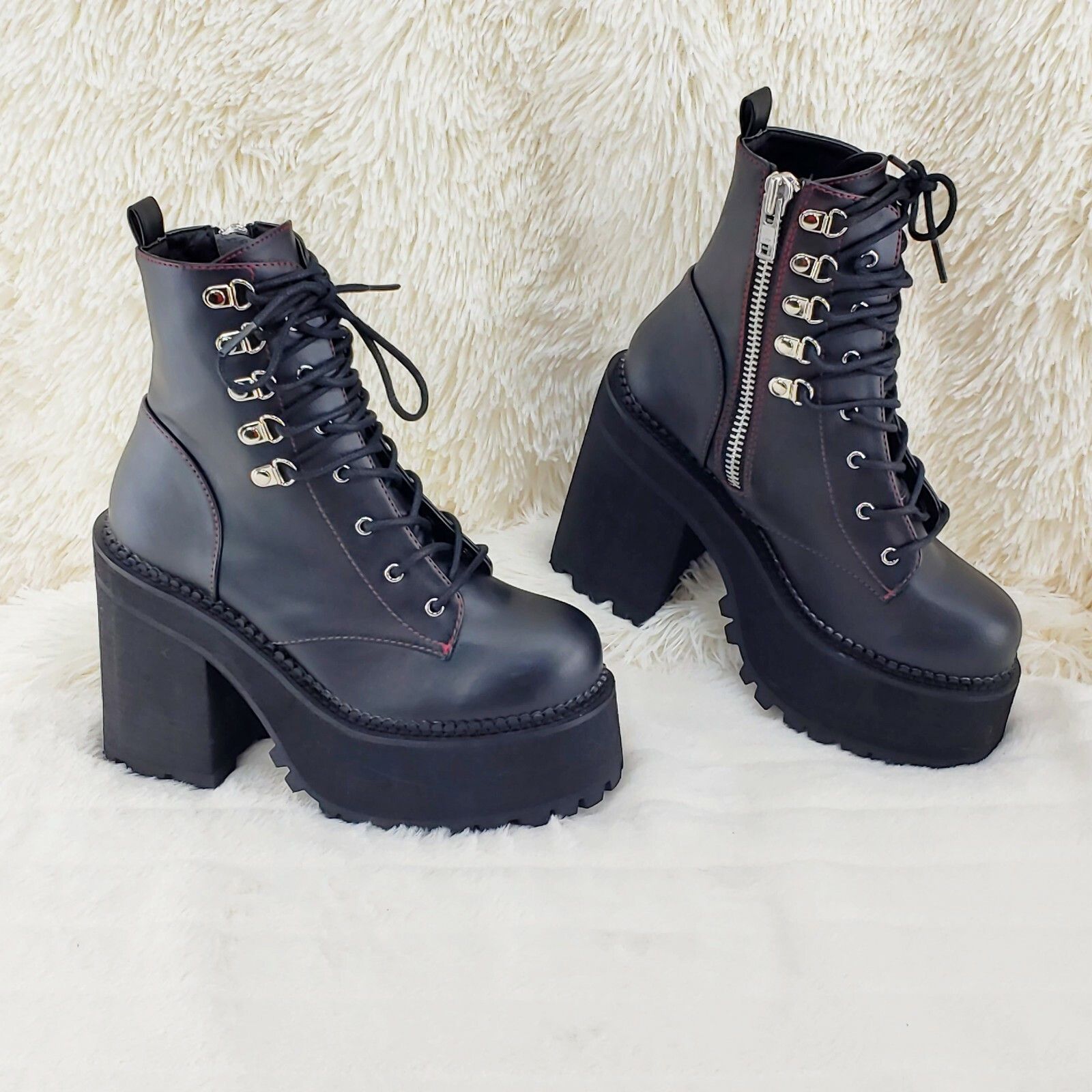 Demonia Cult DEMONIA Assault 100 Gothic Punk Heel Cleat Platform Red Stit Size US 6 / IT 36 - 3 Thumbnail
