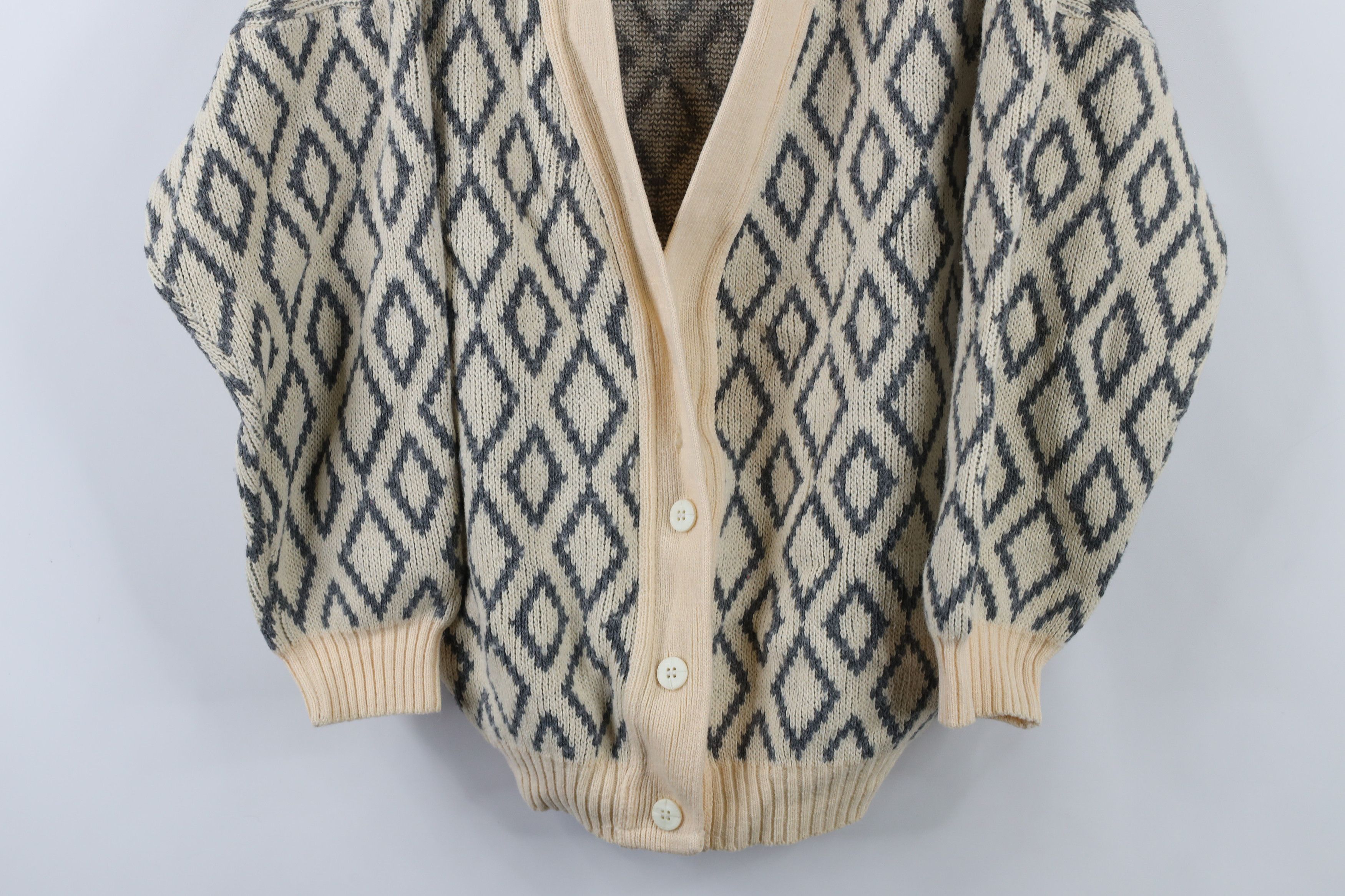 Vintage Vintage 90s Streetwear Diamond Knit Cardigan Sweater Size M / US 6-8 / IT 42-44 - 3 Thumbnail