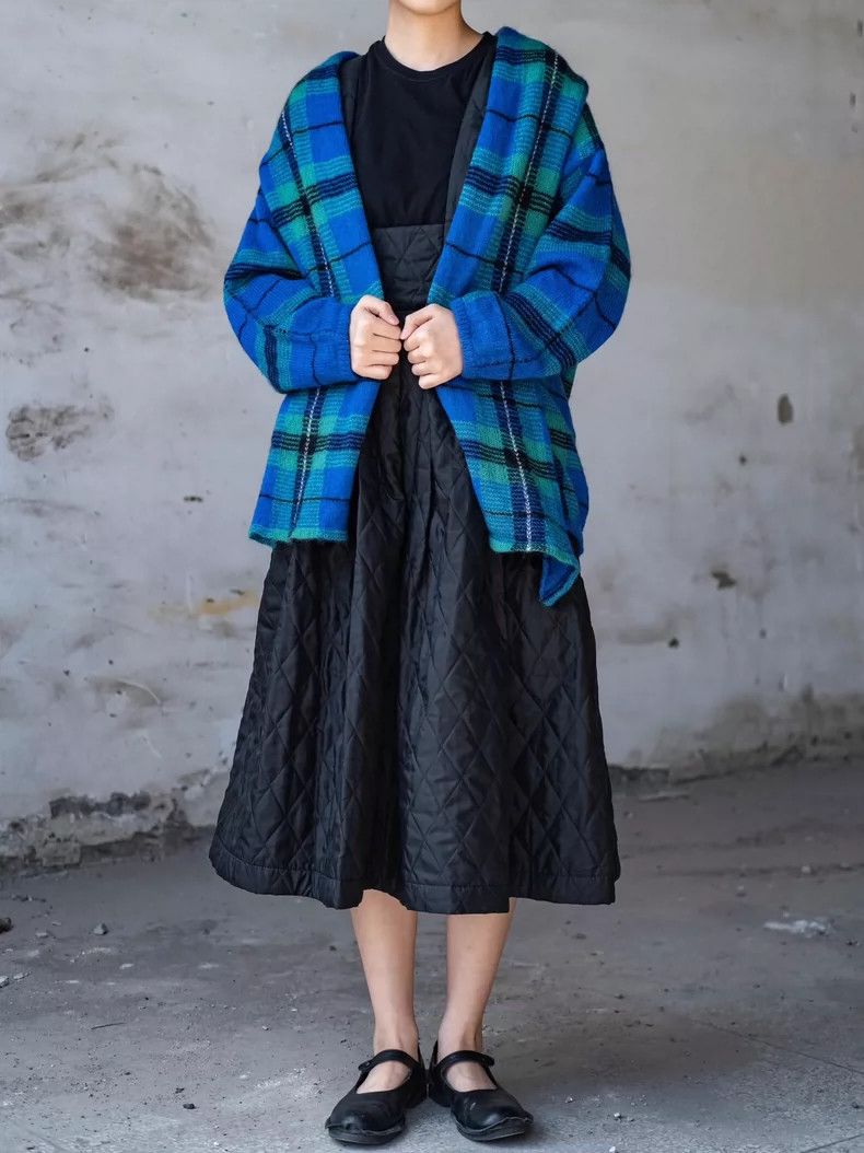 Kenzo KENZO Blue and green checkered horsehair scarf collar coat Size M / US 6-8 / IT 42-44 - 1 Thumbnail