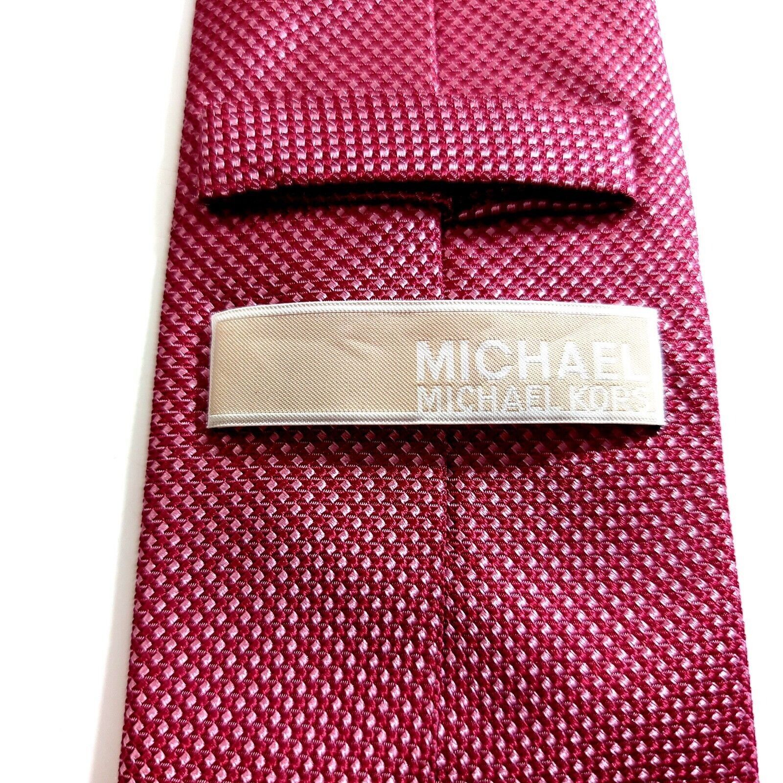 Michael Kors Michael Kors Red Pink Check Woven Silk Tie Size ONE SIZE - 3 Thumbnail