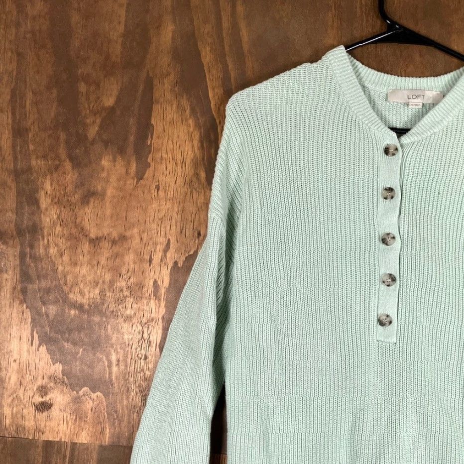 Loft VINTAGE LOFT Womens Sweater Green Knitted Henley Long Sleeve 100% Cotton XS Size XS / US 0-2 / IT 36-38 - 4 Thumbnail
