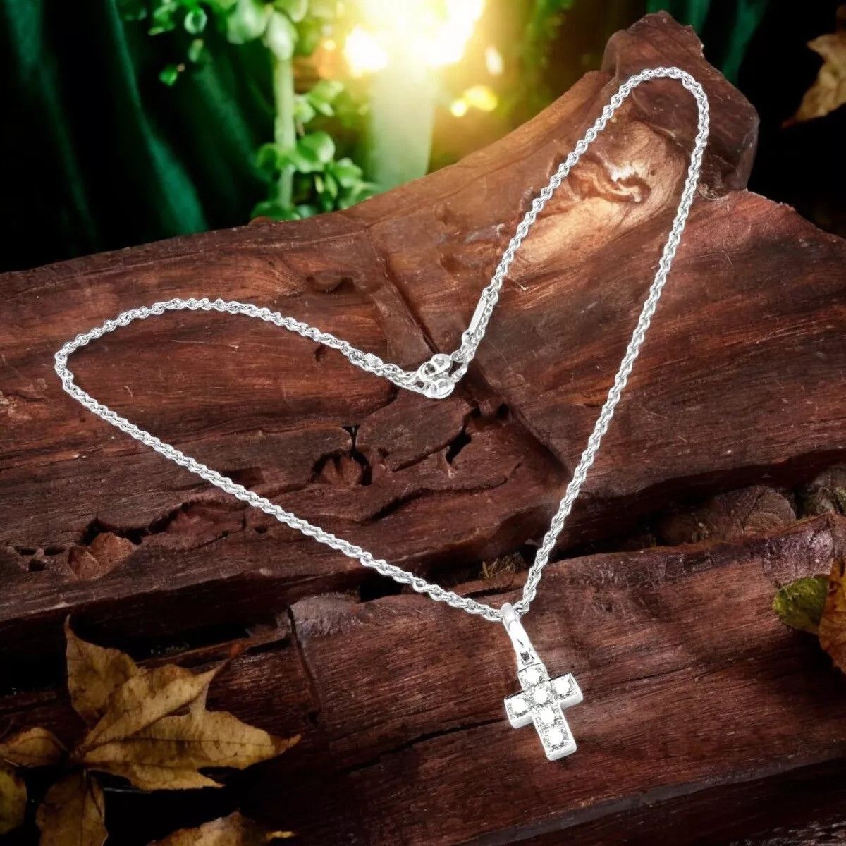 Cartier 18k White Gold Diamond Cross Pendant Chain Necklace Size ONE SIZE - 2 Thumbnail