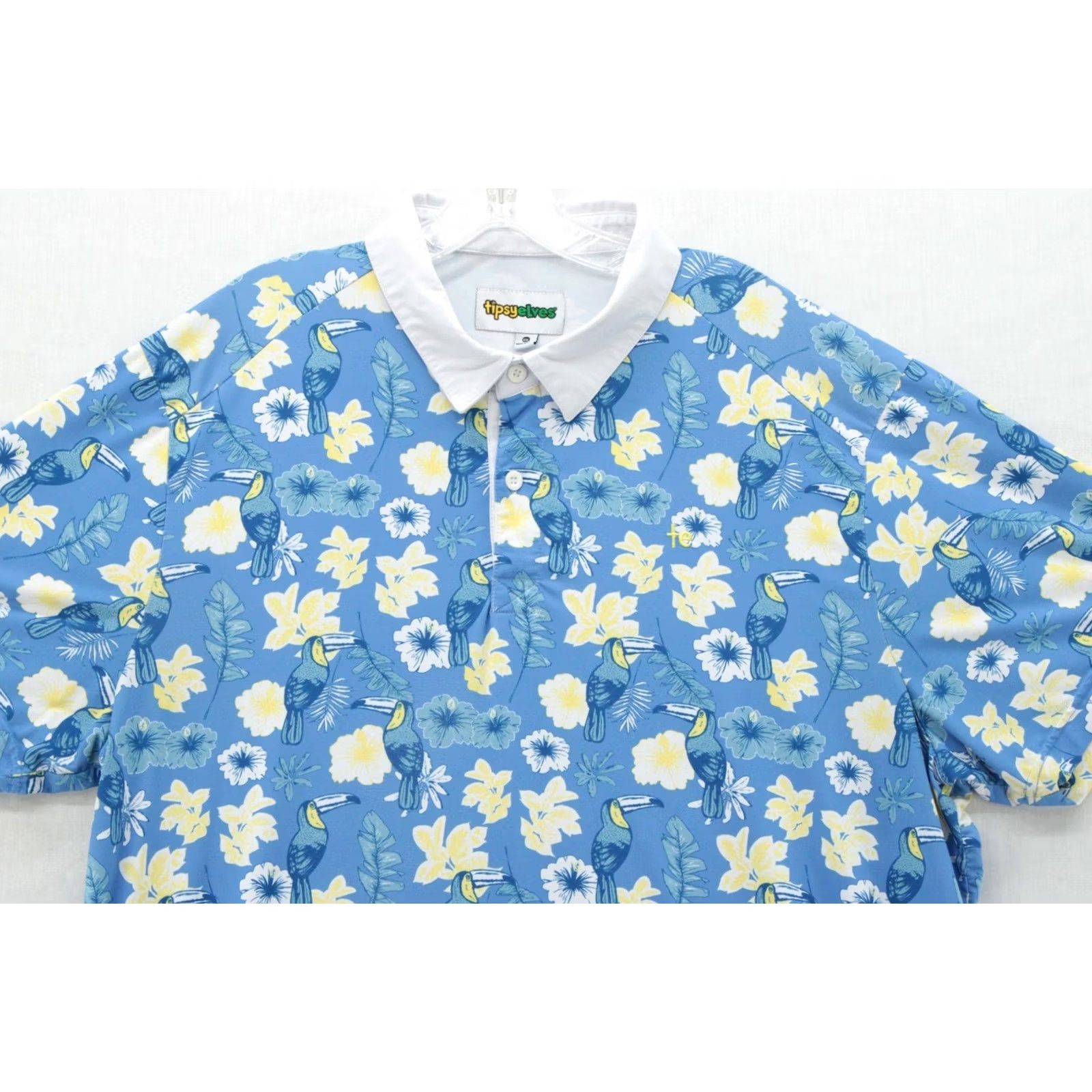 Vintage Tipsy Elves Polo Shirt Mens 2XL Blue Botanics Tropical Golf Toucans Hawaiian Shirt Polo Front Button Collared Short Sleeve Casual Golfwear Mens Size US XXL / EU 58 / 5 - 2 Thumbnail