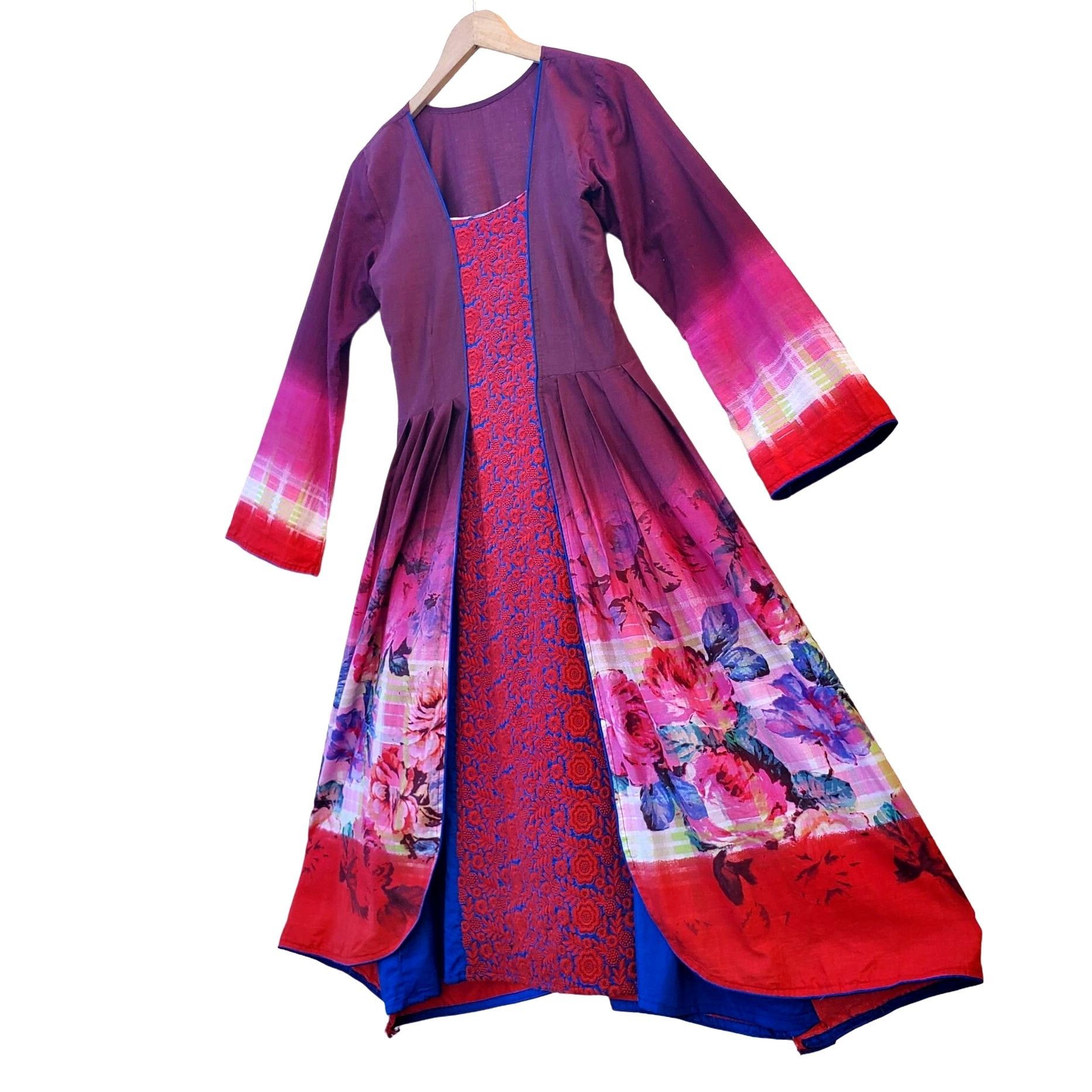 Other Long Sleeve Dress Floral Red Blue Embroidered Patchwork Kame Size S / US 4 / IT 40 - 16 Thumbnail