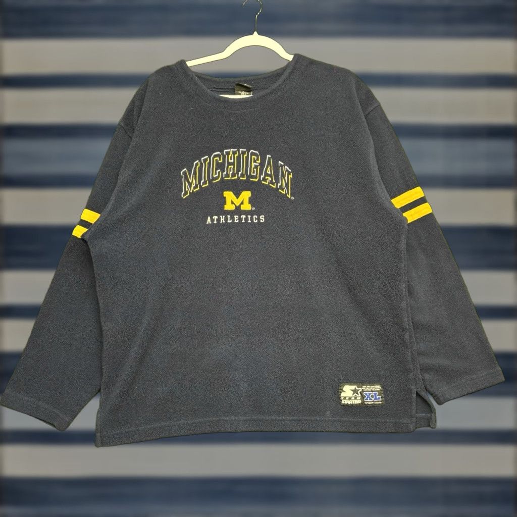 Starter VINTAGE Starter Michigan Wolverines Sweatshirt Mens XL Fleece Crewneck Blue Logo Sweatshirt Sports Size US XL / EU 56 / 4 - 1 Thumbnail
