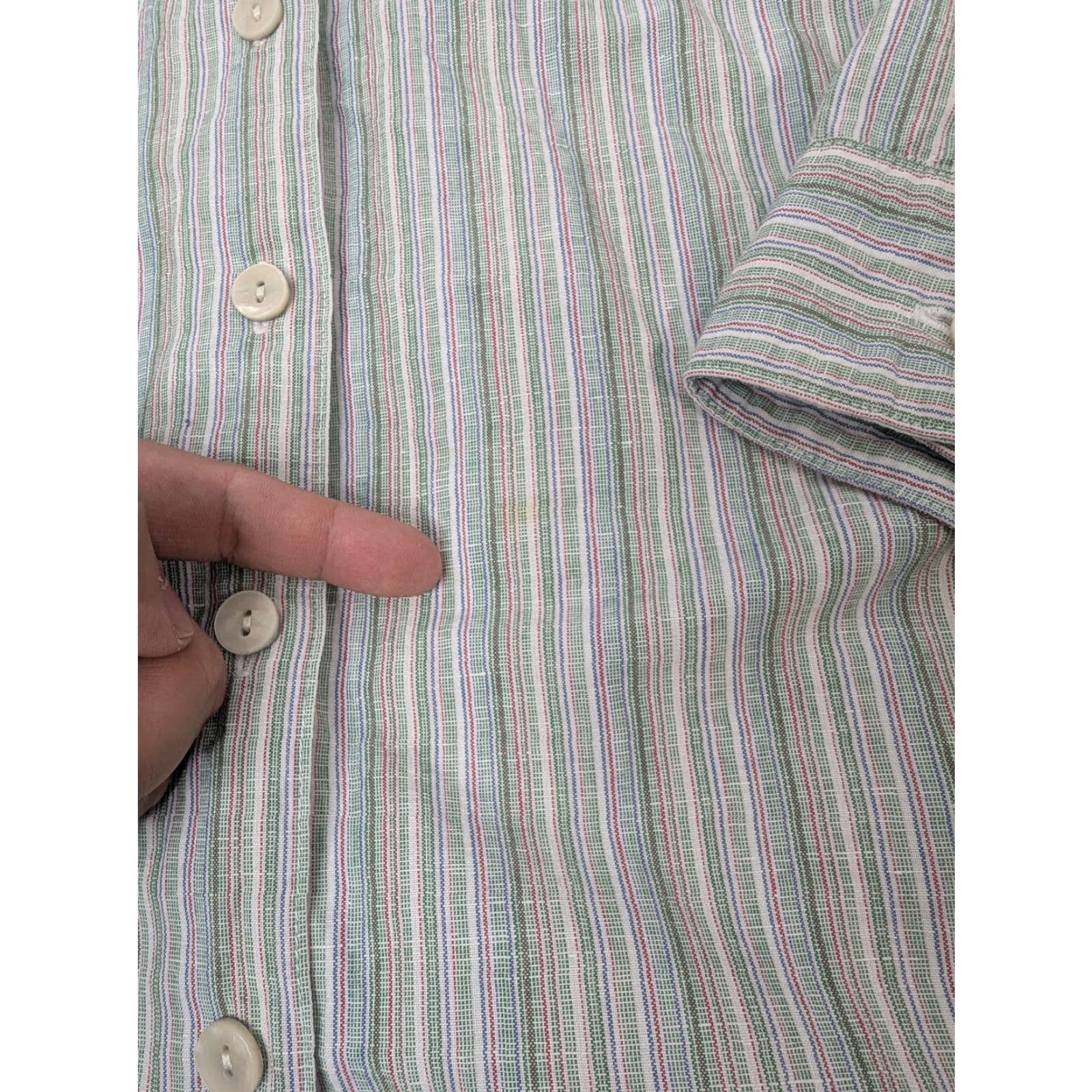 Vintage C.J. Banks By Christopher & Banks Women's Button-Up Shirt Striped Long Sleeve 1X Green Cotton Linen Casual Collar Size XL / US 12-14 / IT 48-50 - 2 Thumbnail
