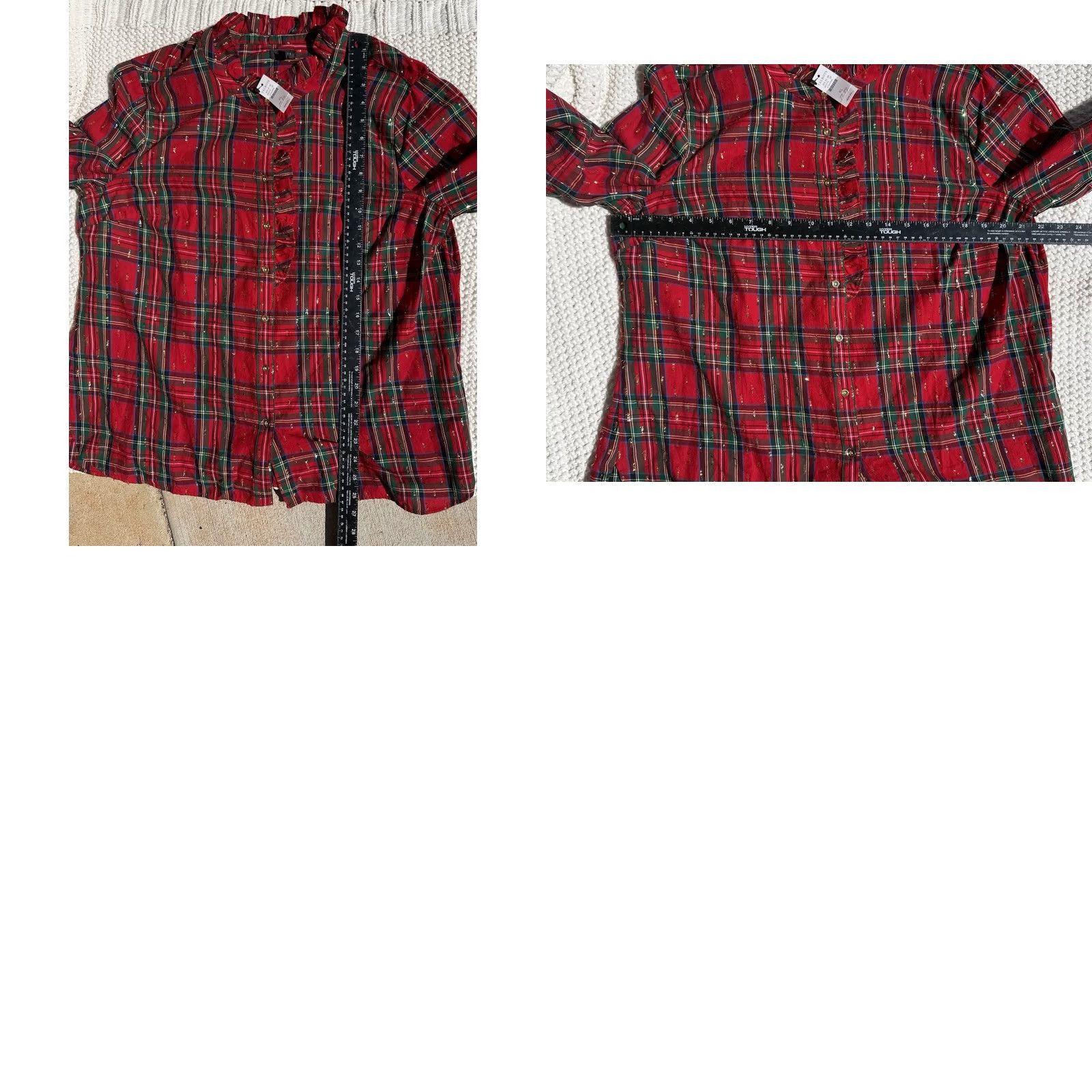Talbots Talbots Button Up Shirt XL Red White Plaid Shimmer Ruffle Long Sleeves Woman Regular Sleeves Button-Up Casual Holiday Colorful Canvas? Size XL / US 12-14 / IT 48-50 - 8 Thumbnail