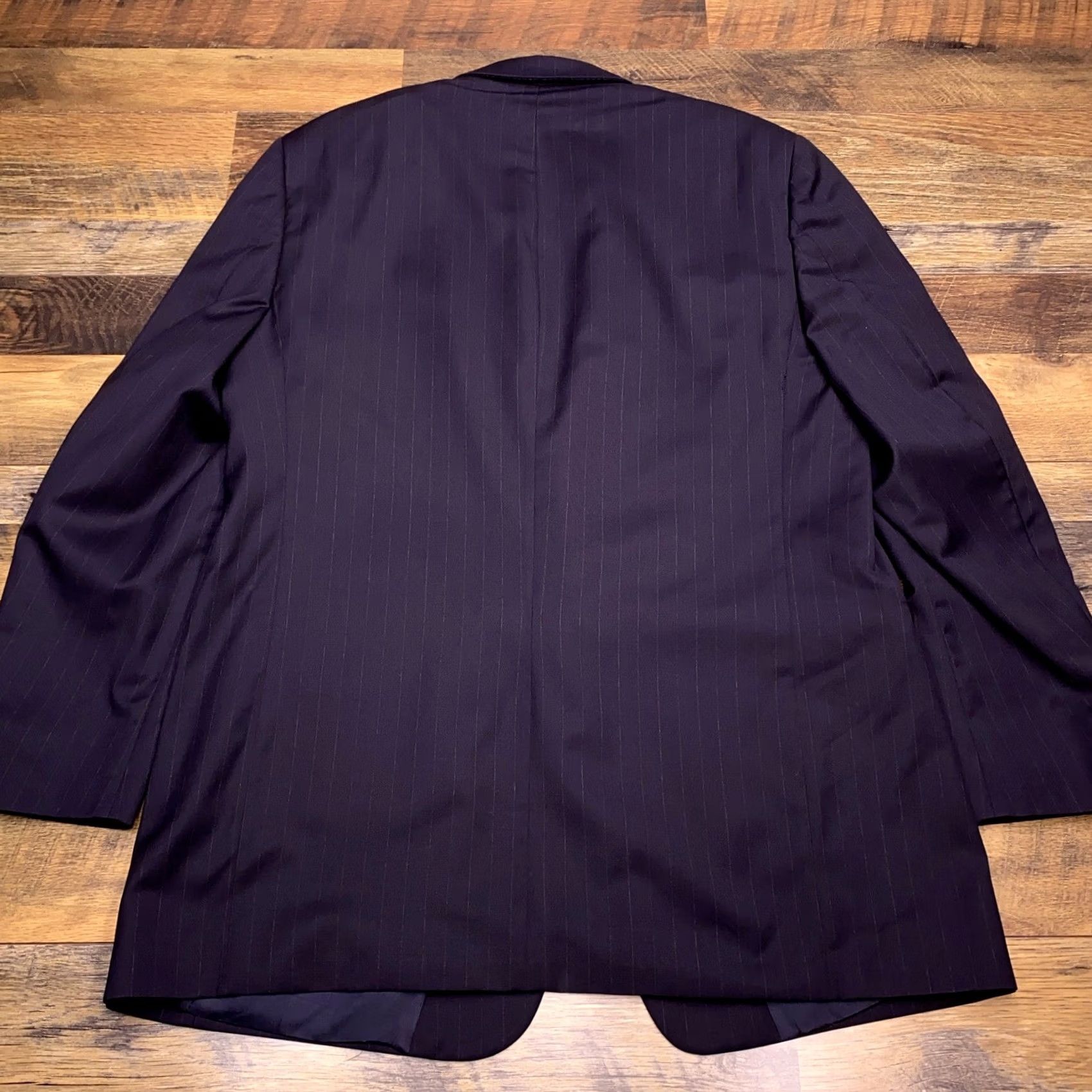 Hart Schaffner Marx Hart Schaffner Marx Suit Jacket 43R Blue Wool Striped Single-Breasted Two-Button Notch Lapel Mens Blazer Classic Vintage Premium Size 46R - 2 Thumbnail